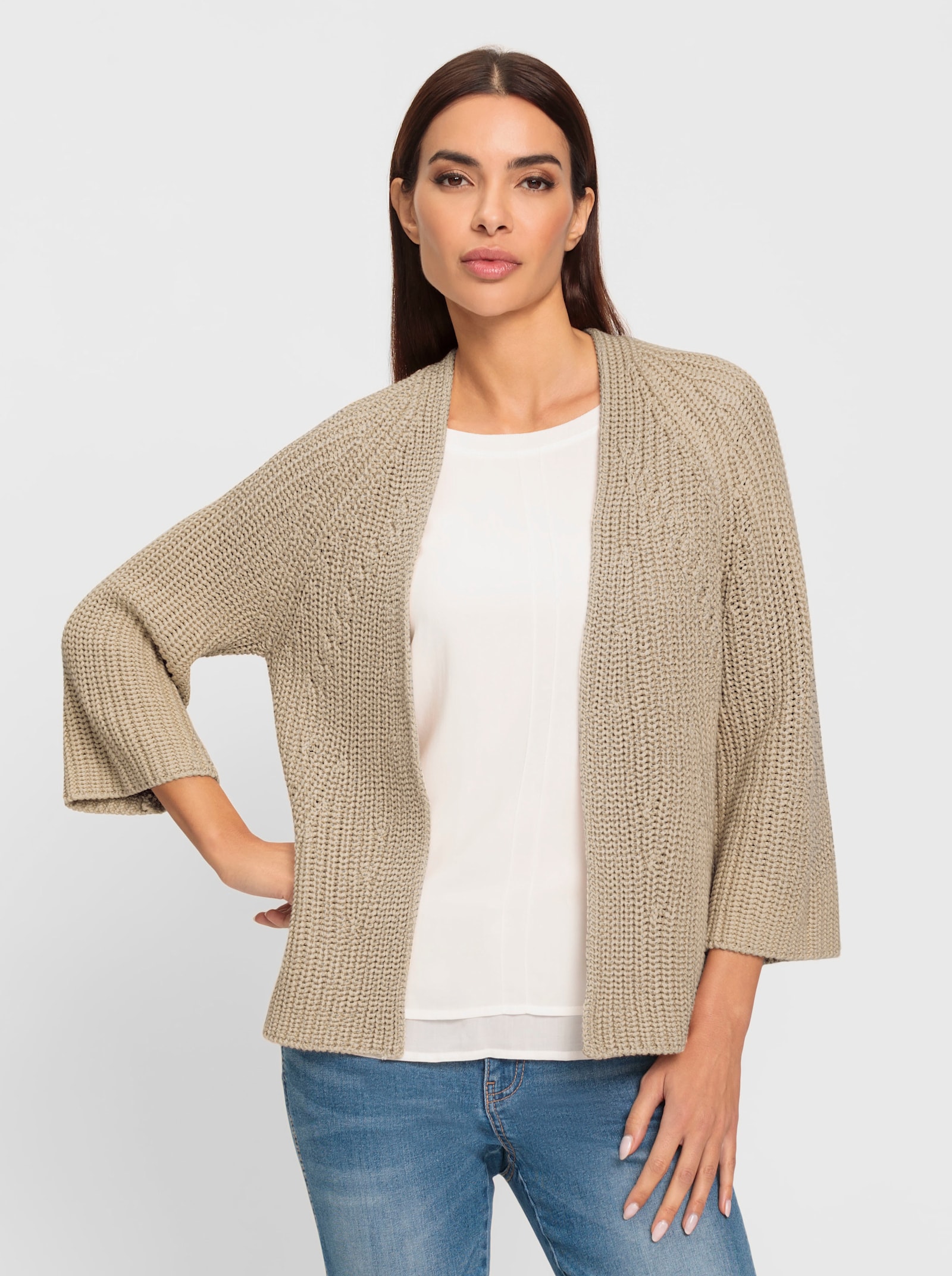 heine Cardigan in offener Form - sand