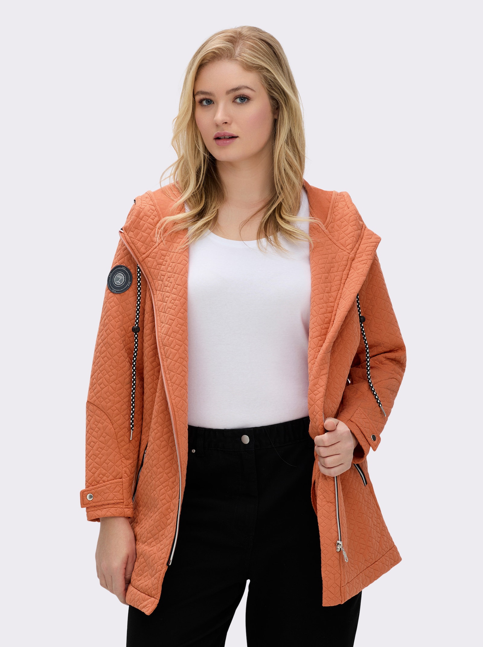 Shirtjacke in strukturierter Qualität, kontrastfarbene Details - papaya