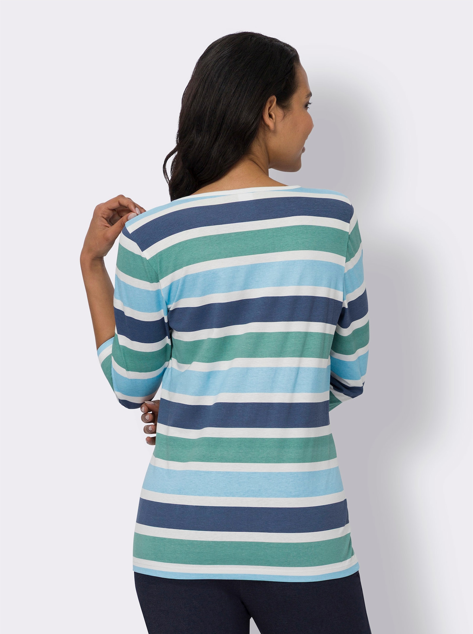 3/4-Arm-Shirt im Ringelmuster - ecru-salbei-geringelt