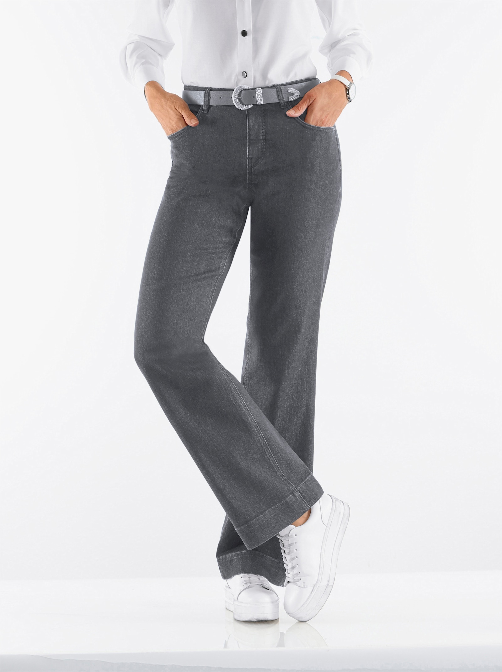 Jean avec jambes larges - gris pierre-gris-denim