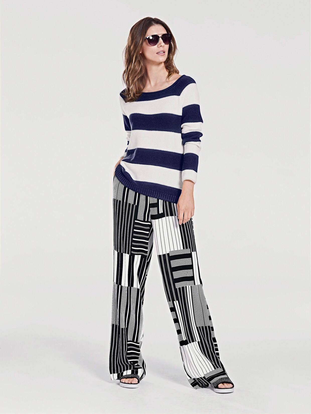 heine Rundhals-Pullover - marine-weiß