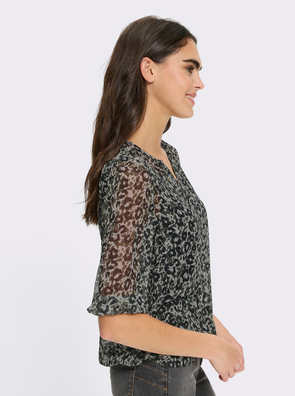 heine Druckbluse - khaki-schwarz-bedruckt