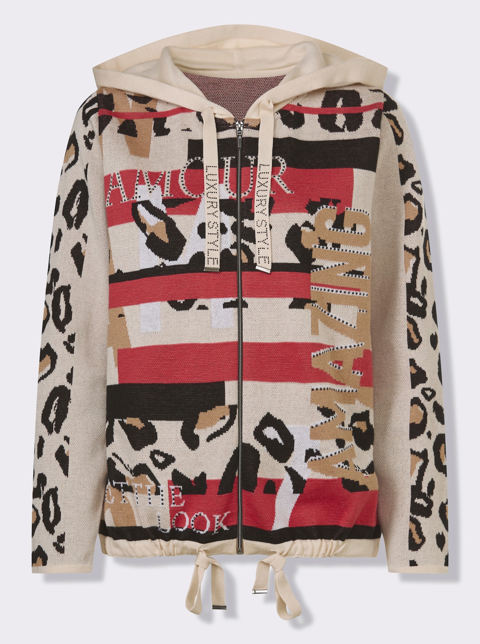 heine Jacquardstrickjacke Mit Glitzersteinchen - camel-schwarz-gemustert