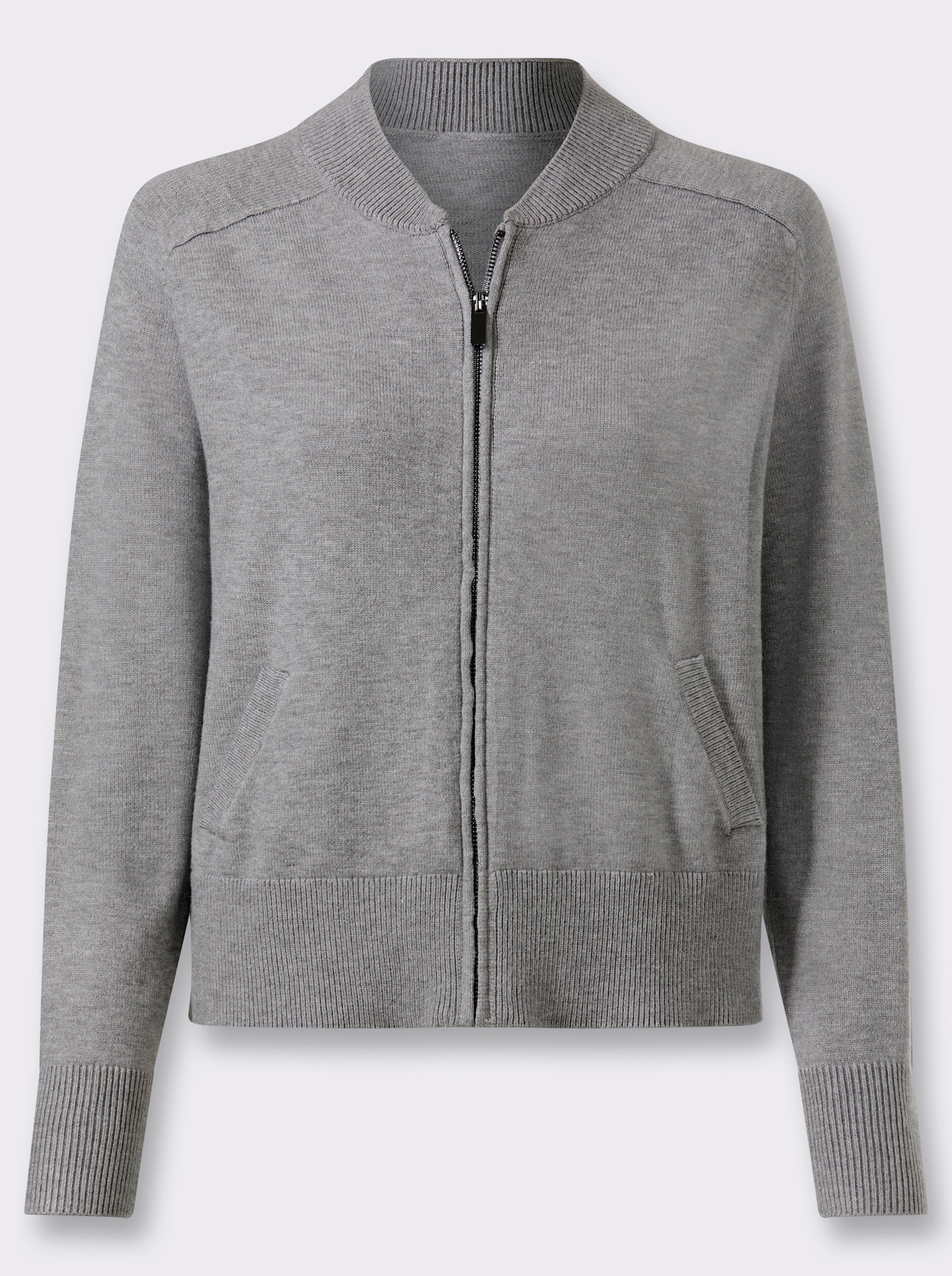 heine Feinstrickjacke mit Patches - steingrau-meliert
