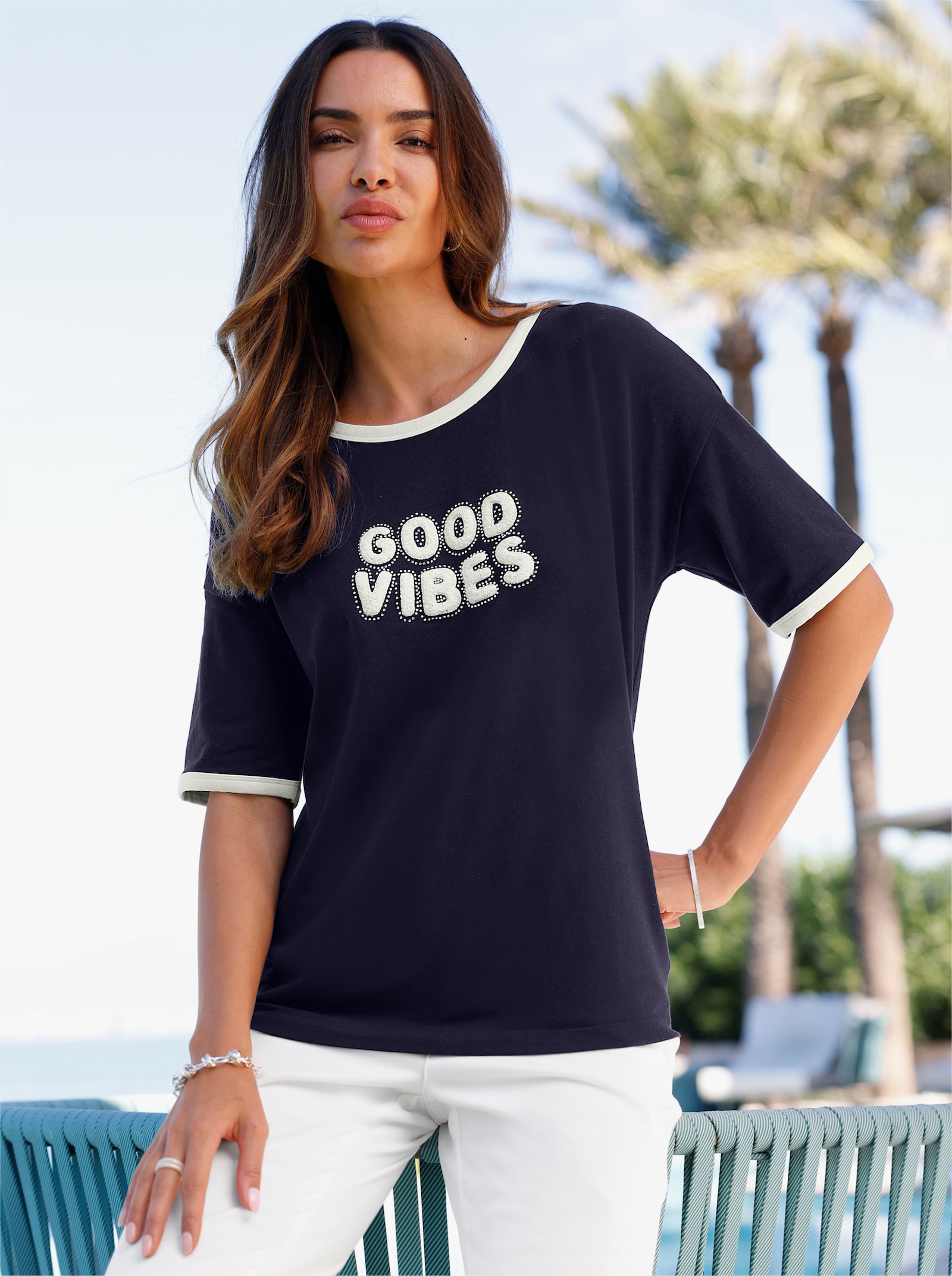heine Kurzarmshirt mit Applikation - marine