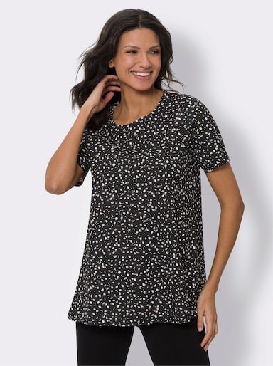 Longshirt in A-Form - schwarz-bedruckt