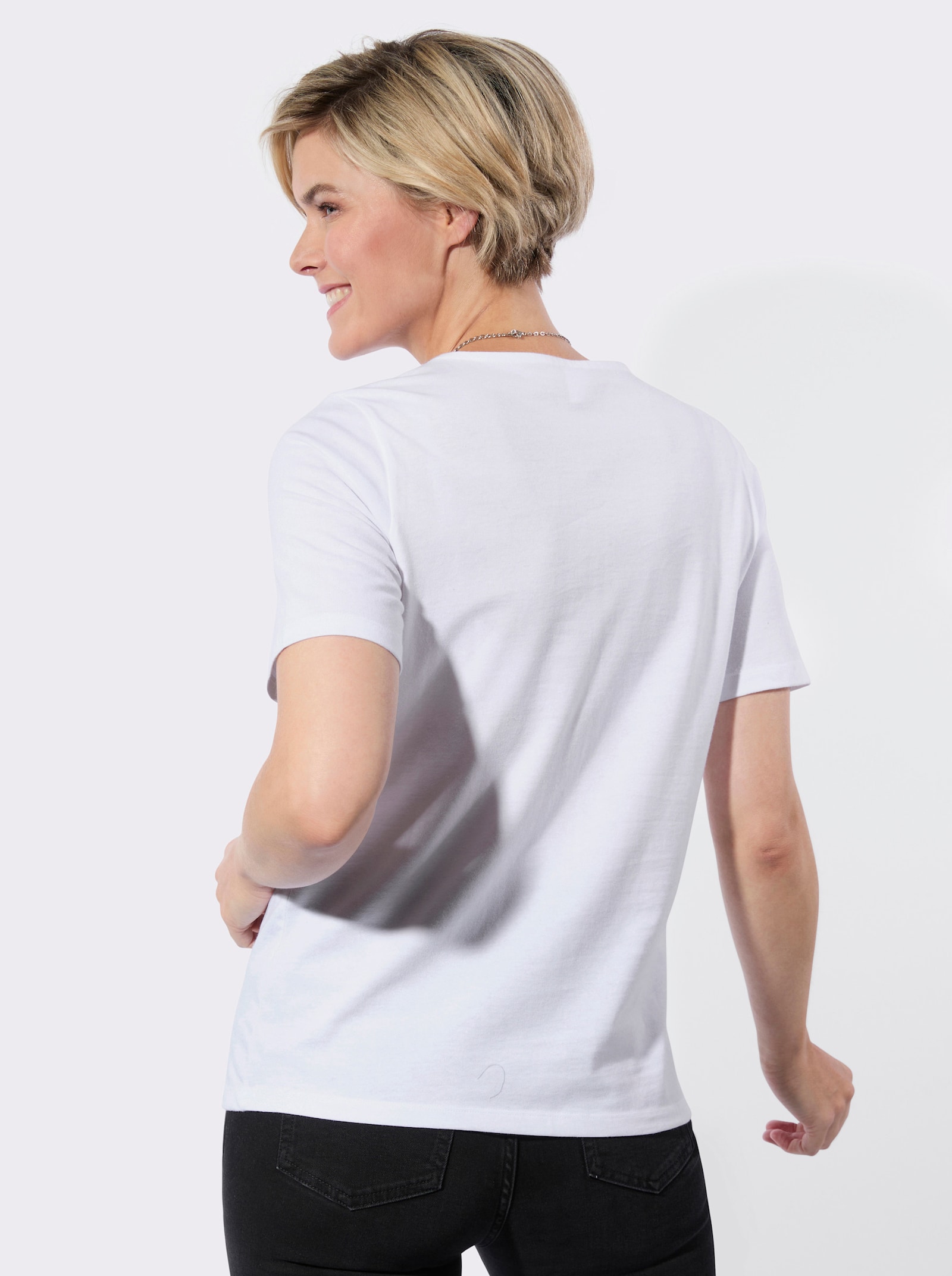 Rundhalsshirt mit Blüten-Print - weiß