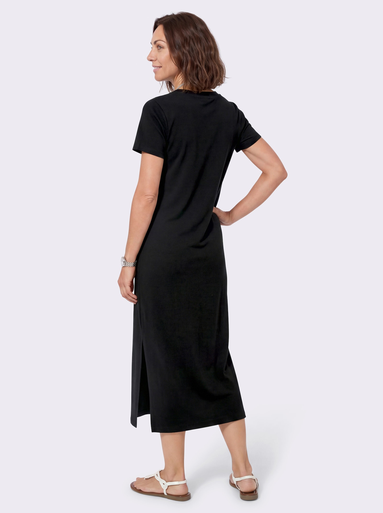 Jerseykleid mit Seitenschlitzen - schwarz