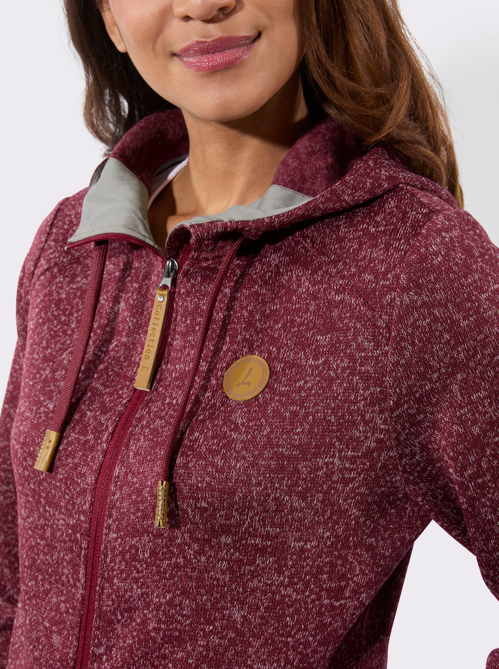 Fleecejacke in Melange-Optik - bordeaux-meliert