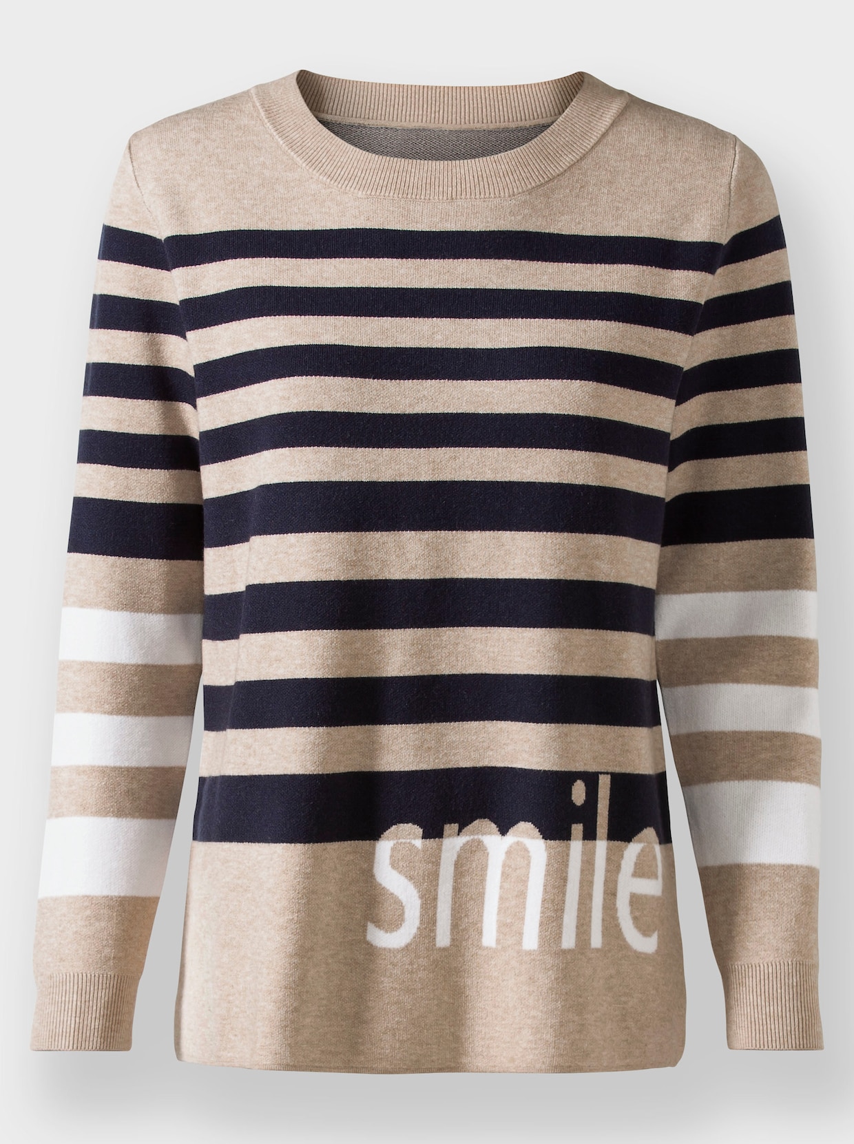 heine Pullover van jacquard - beige/marine gestreept