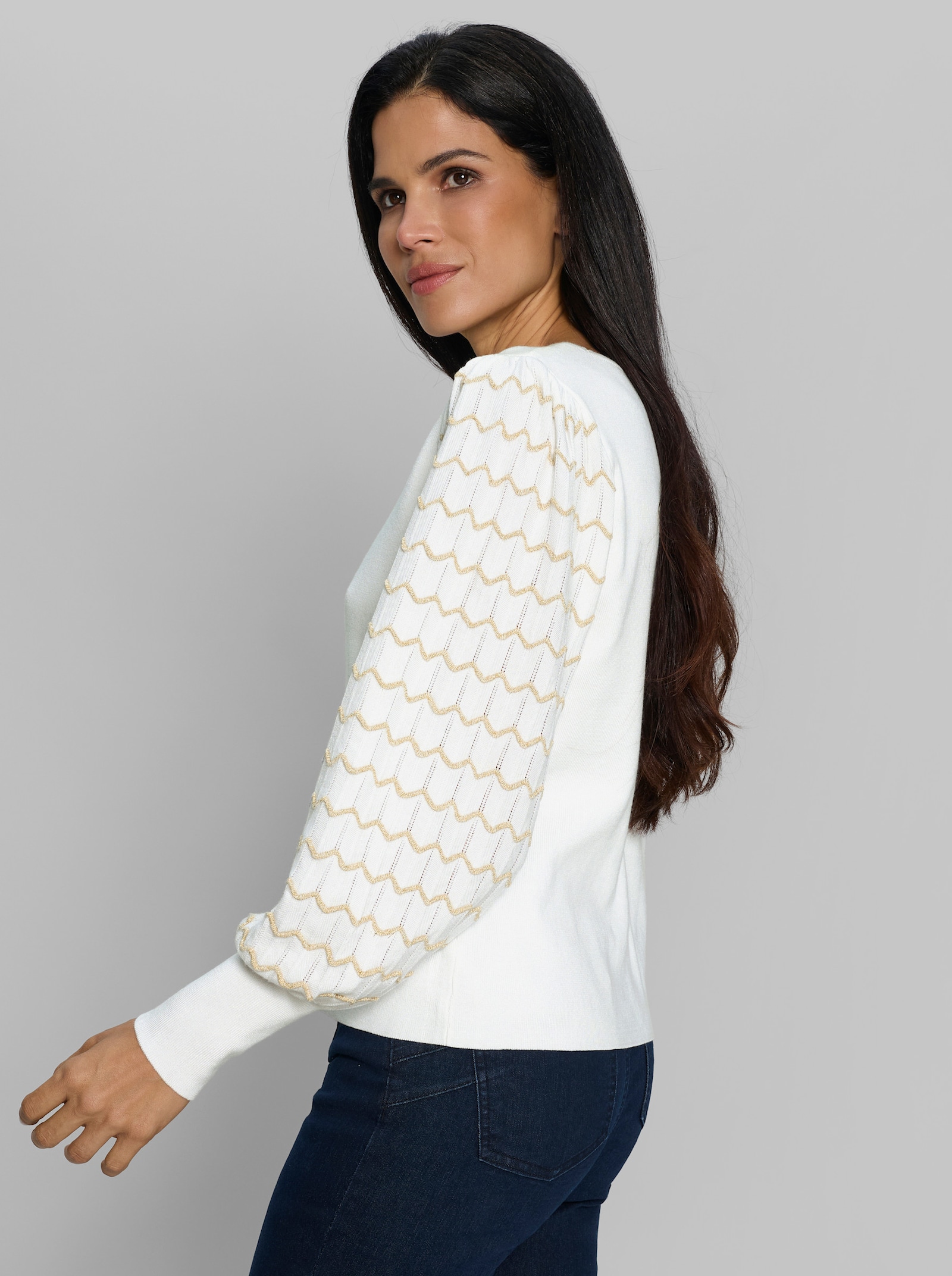 heine Feinstrickpullover mit Zickzack-Muster - ecru