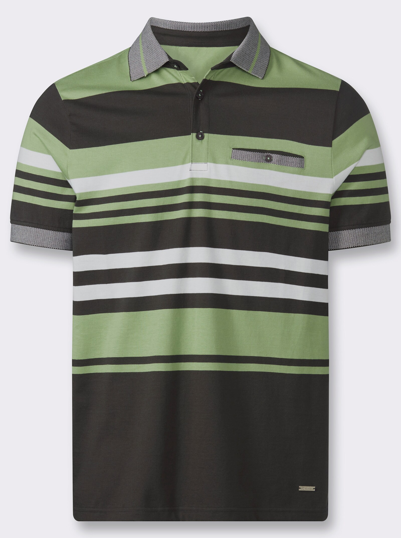 Marco Donati Kurzarmshirt mit knöpfbarer Brusttasche - ecru-eucalyptus-gestreift