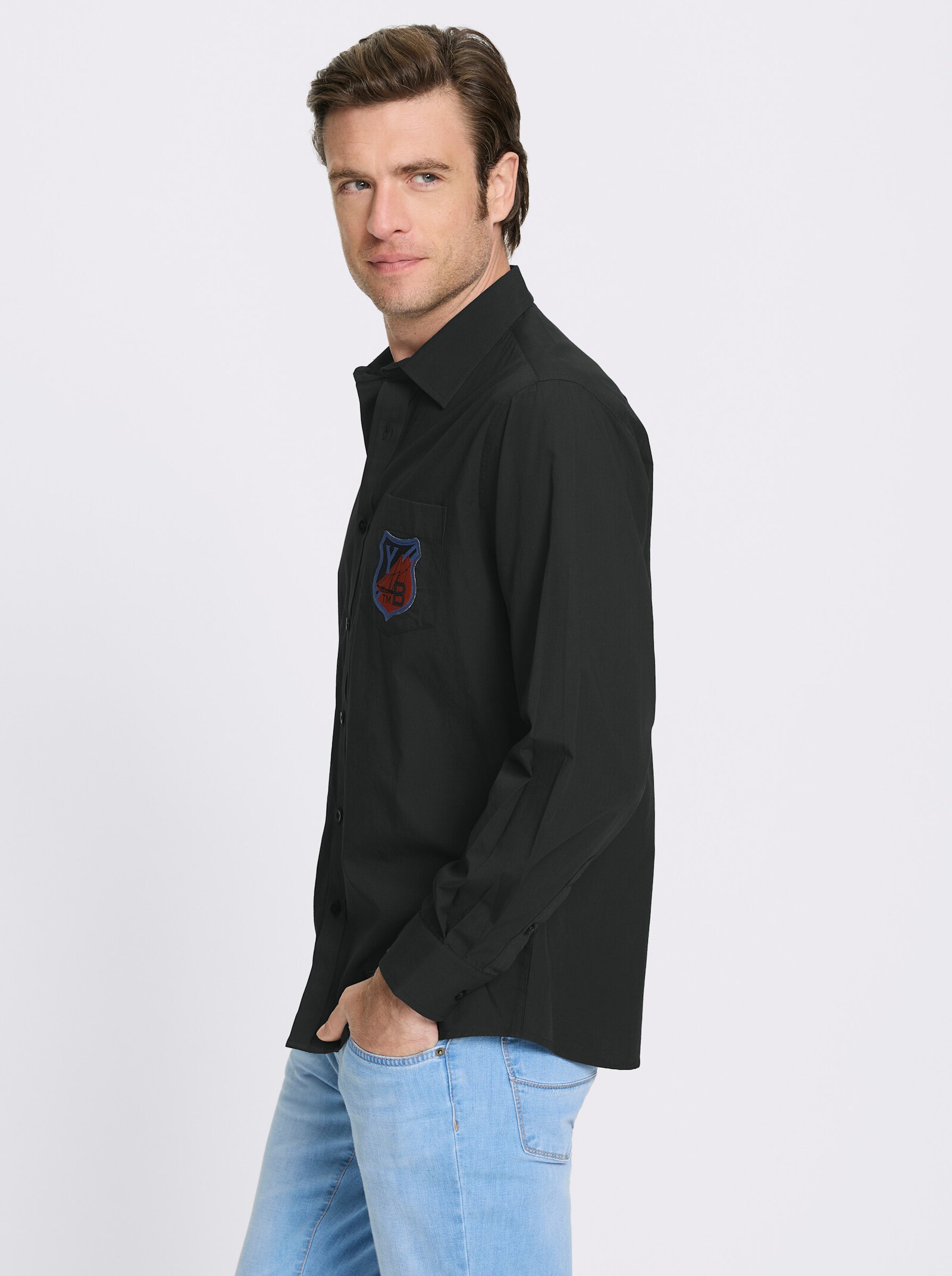 Catamaran Langarmhemd aus reiner Baumwolle, Popeline - graphit