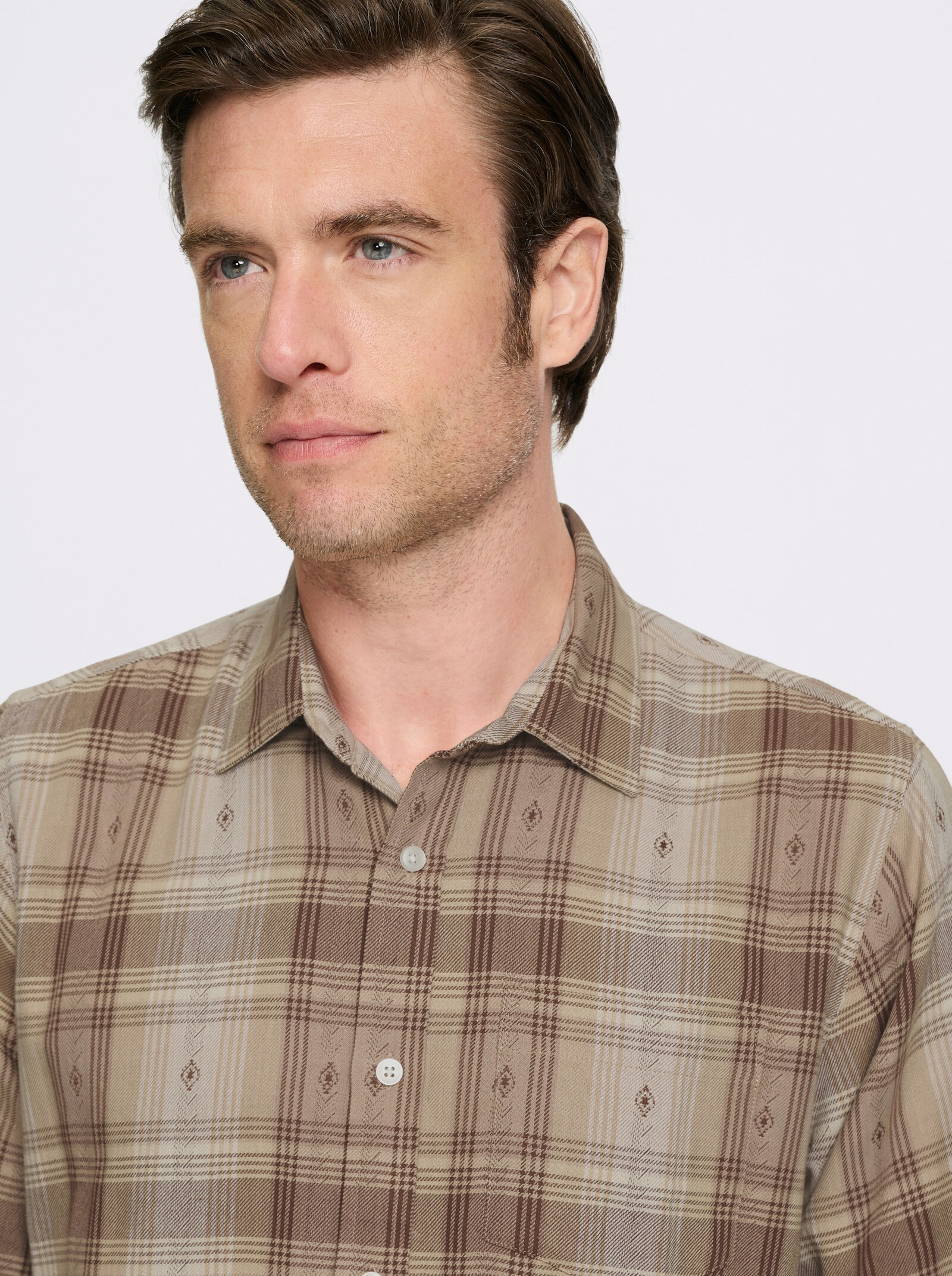 Catamaran Langarmhemd mit Tracht-Elementen - beige-kariert