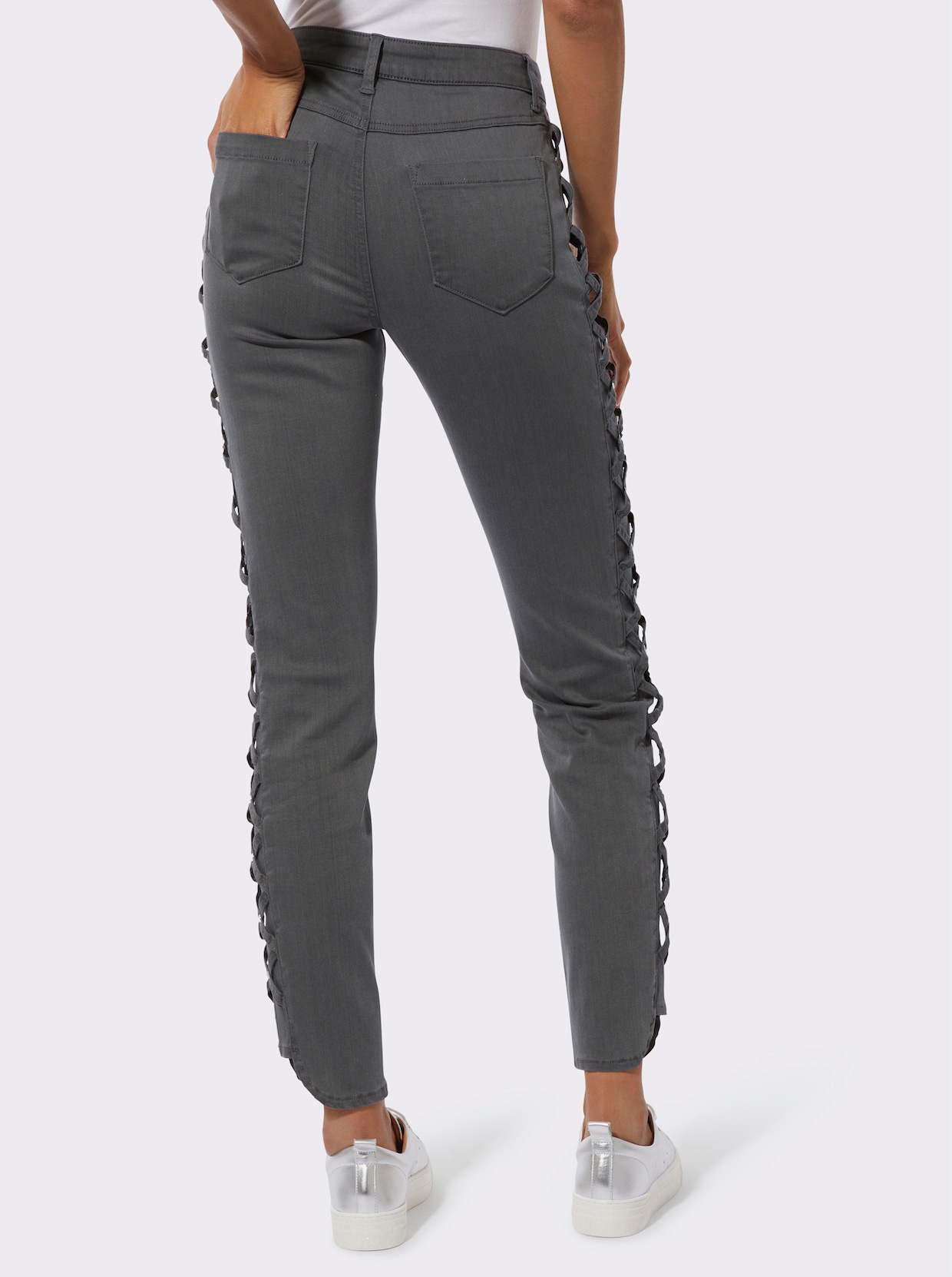 5-Pocket-Jeans mit Bändchen-Verzierung seitlich - grey-denim