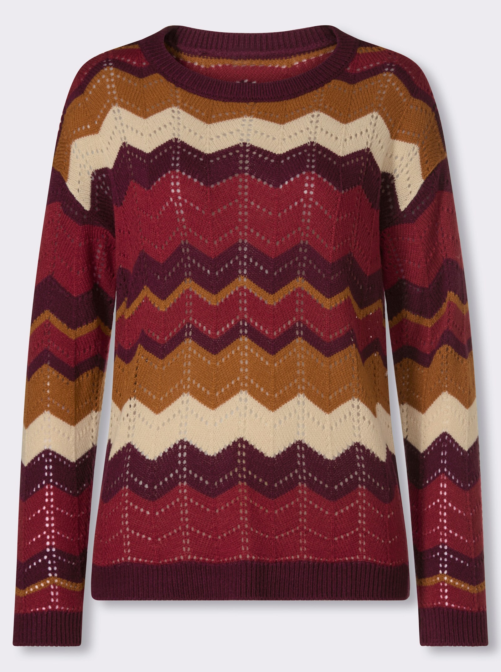 Ajourpullover im Zickzack-Muster - kirsche-sand-gemustert