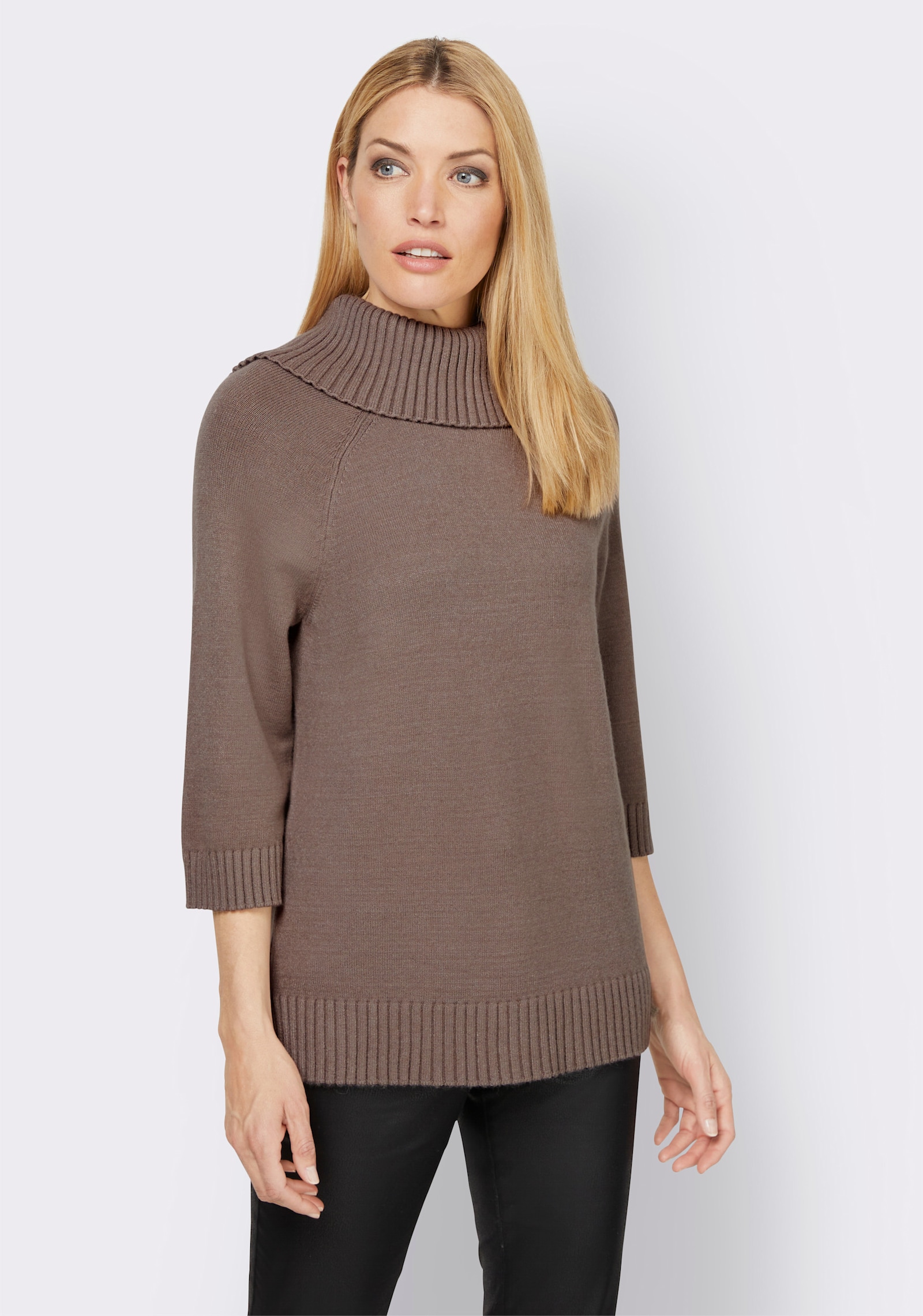 heine Rollkragenpullover mit 3/4-langen Raglan-Ärmeln - taupe