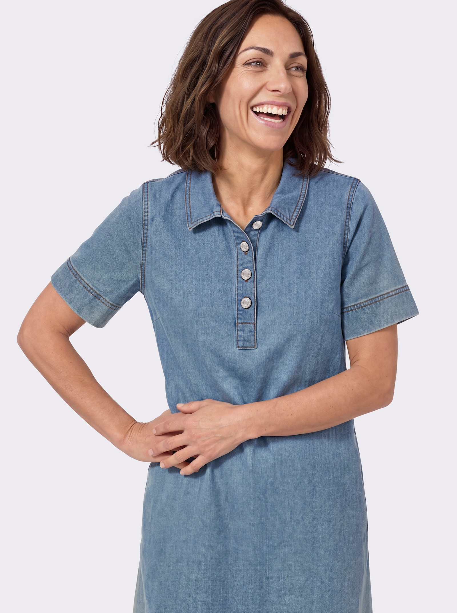 Jeanskleid in figurfreundlicher A-Linie - blue-bleached