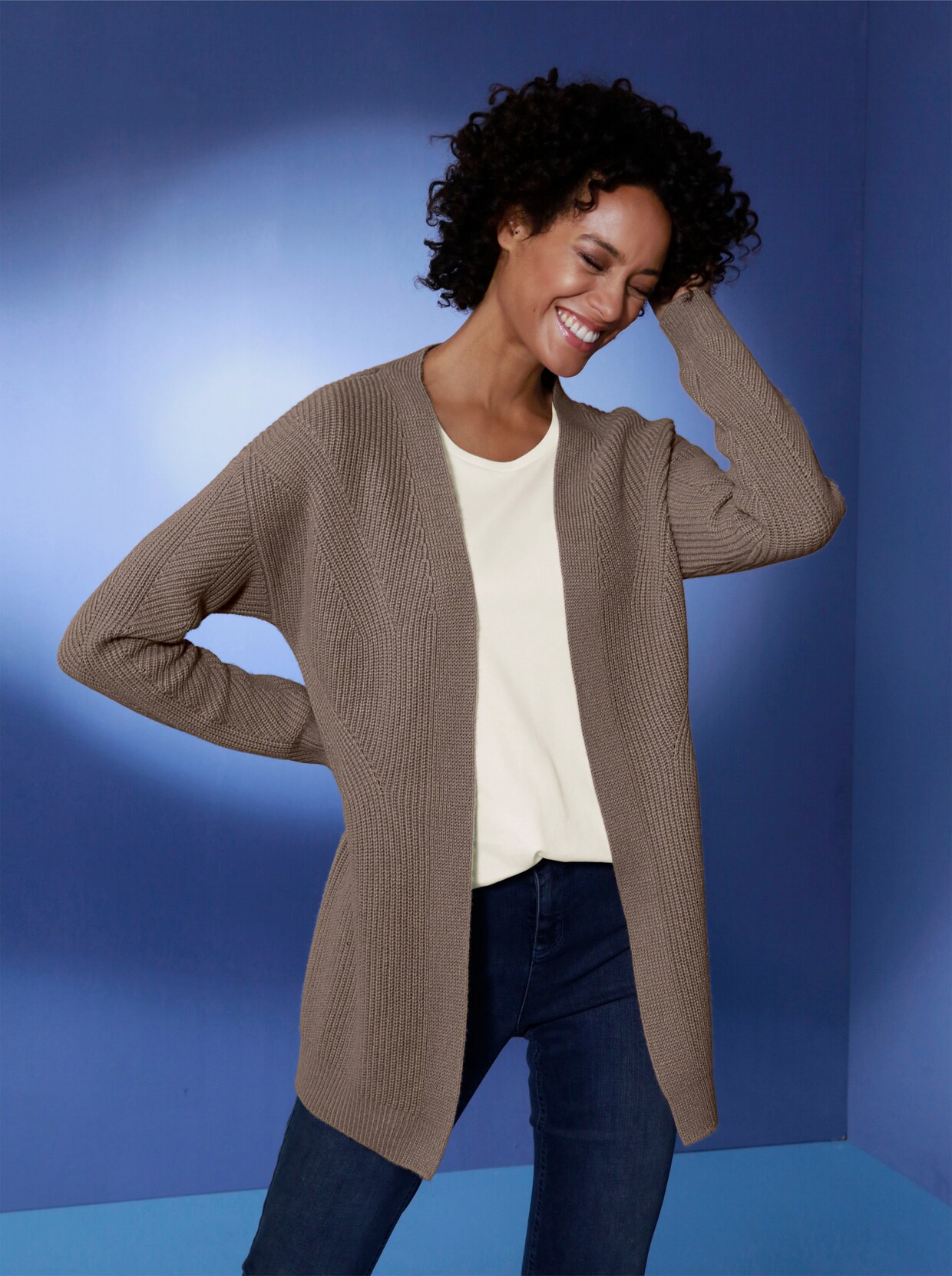 Creation L Premium Merino-Kaschmir-Strickjacke - taupe