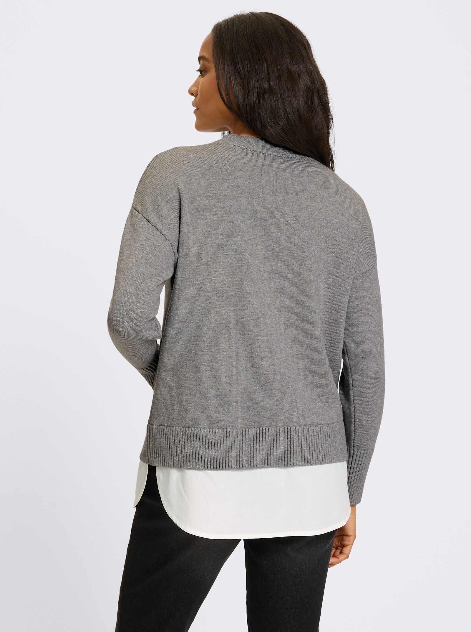 heine 2-in-1-Pullover mit Bluseneinsatz - grau-meliert