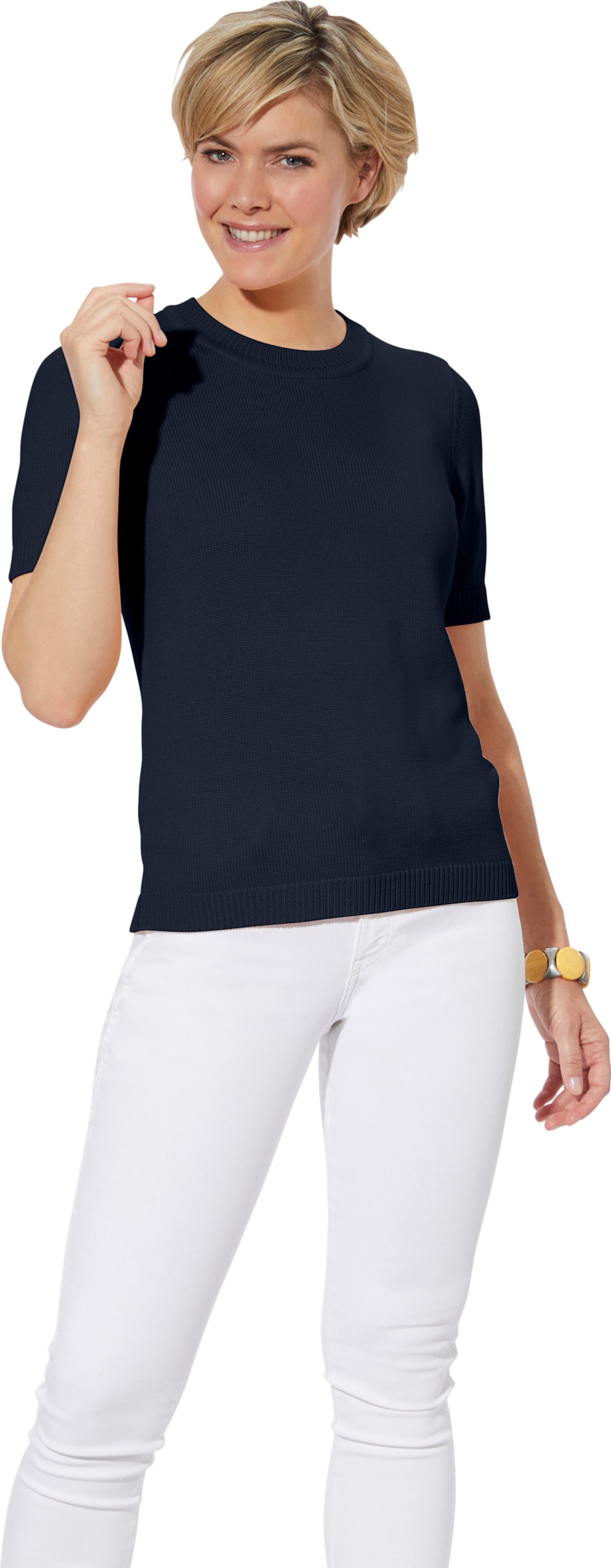 Sheego Damen Marine Kurzarmpullover - Bild 3