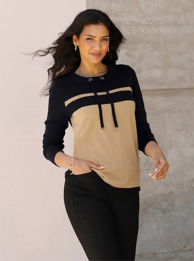 Langarm-Pullover - schwarz-camel