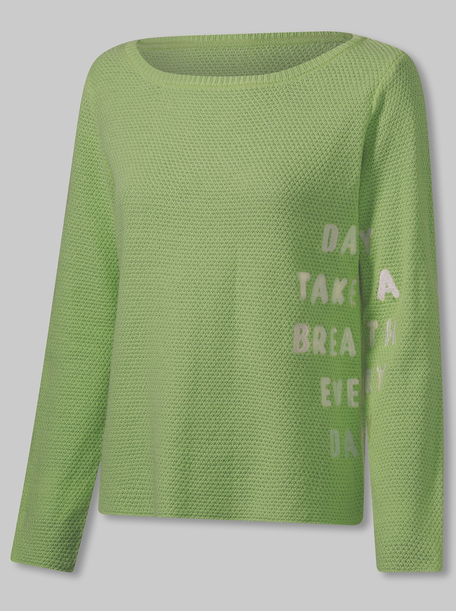 heine Pullover mit gestickter Schrift - reseda-ecru-gemustert