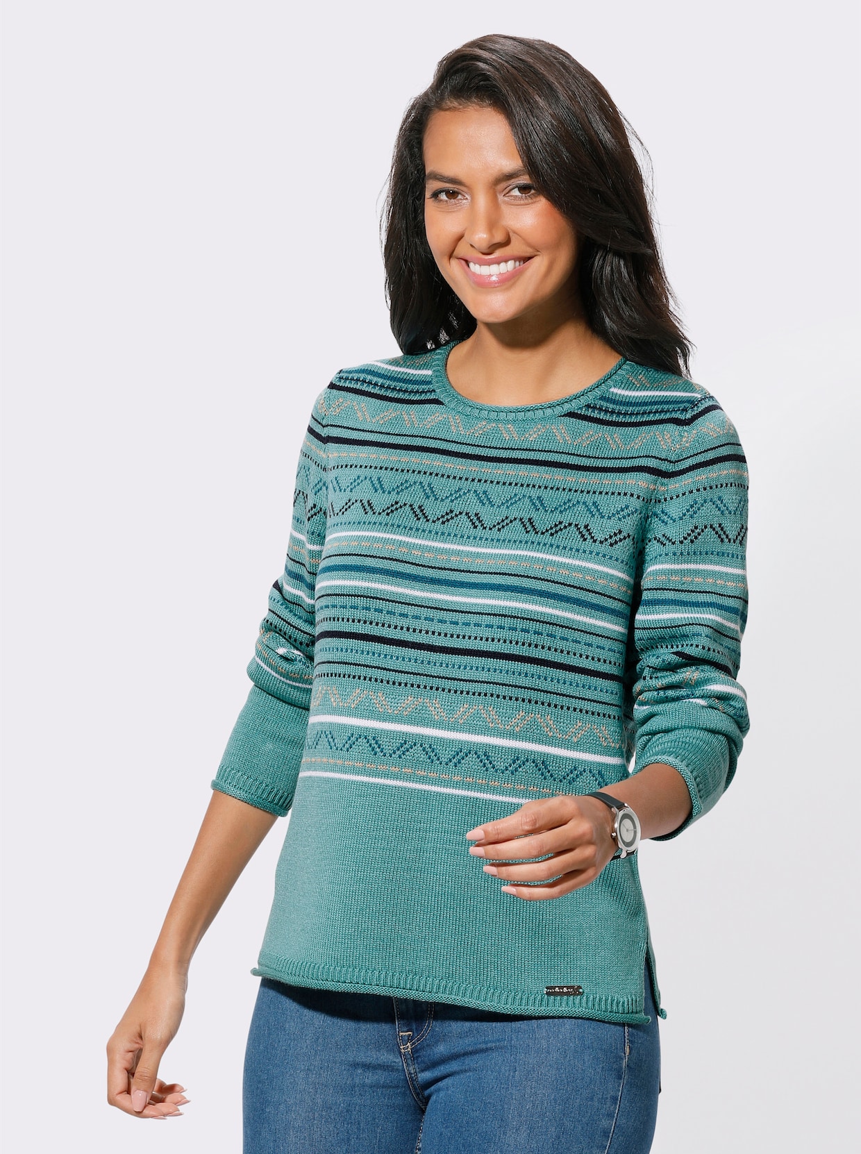Pullover met ronde hals - oceaan/marine gestreept