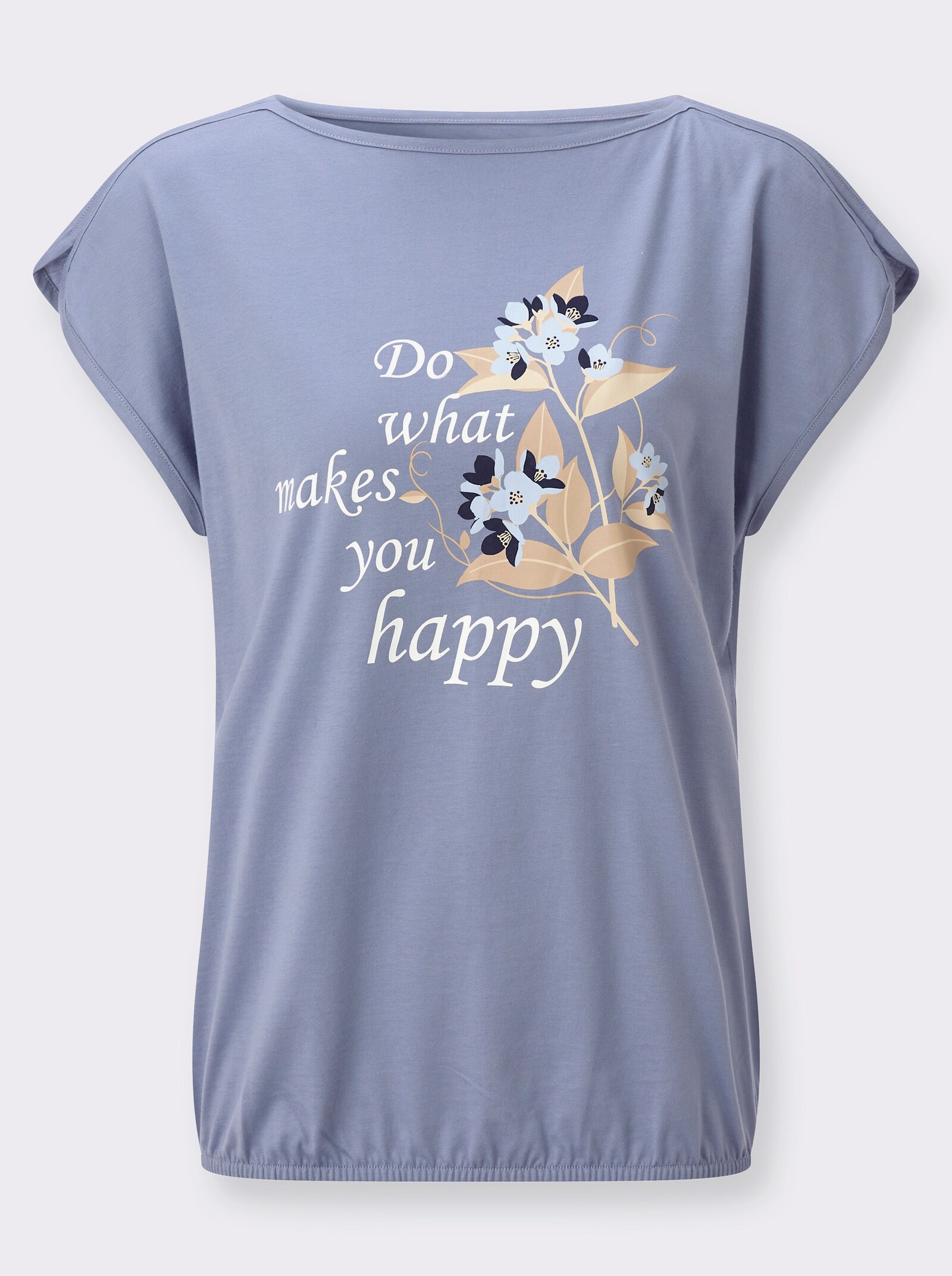 Shirt mit Schriftzug - taubenblau-ecru-bedruckt
