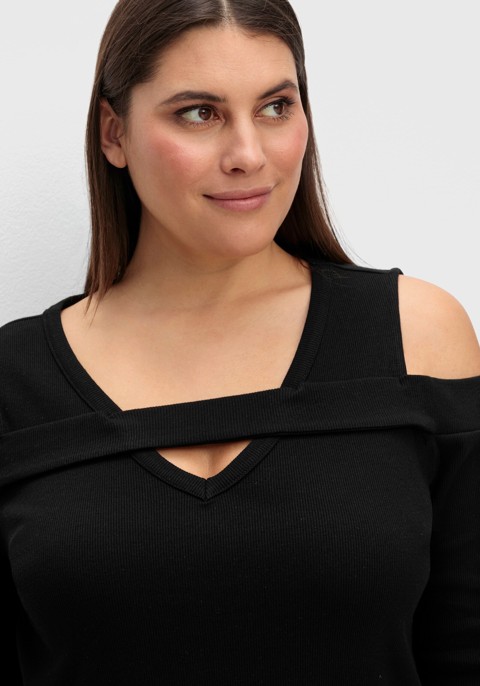 3/4-Arm-Shirt mit Cut-outs - schwarz