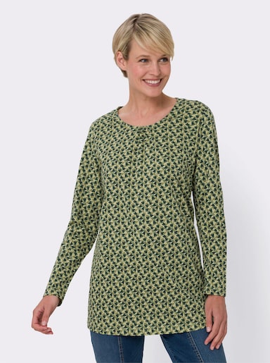 Longshirt mit Herzchen-Print - lindgrün-moos-bedruckt