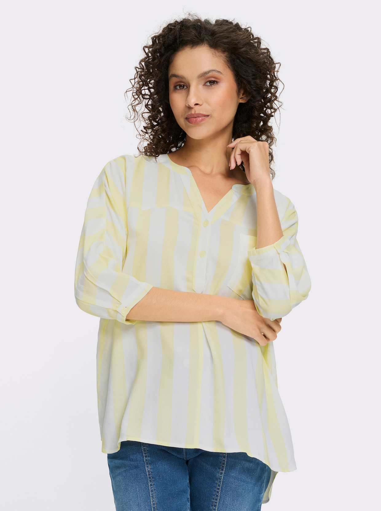 heine Gestreifte Bluse - ecru-zitrone-gestreift