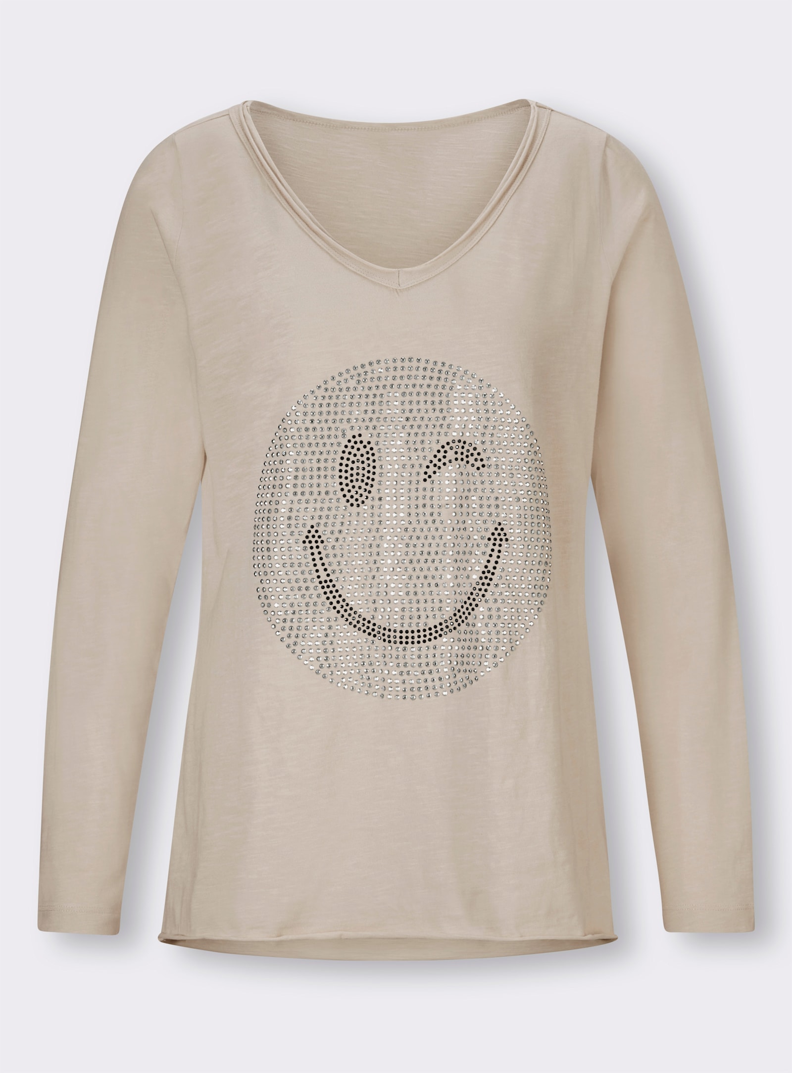 heine Shirt met lange mouwen en siersteentjes - zand