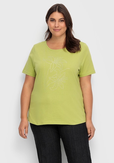 Kurzarmshirt mit Steinchen verziert - kiwi