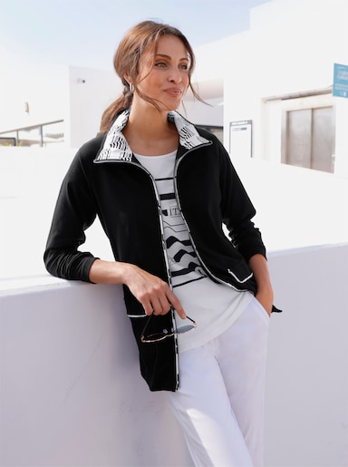 Shirtjacke mit aufgesetzten Pattentaschen - schwarz-ecru