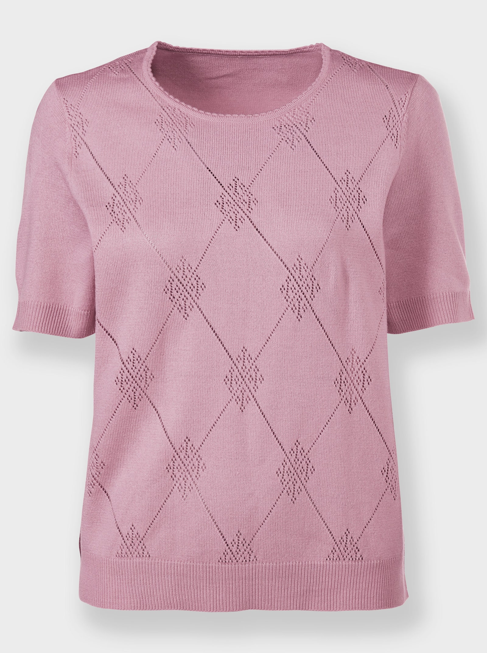 Rundhalspullover hinten glatt gestrickt - rosé