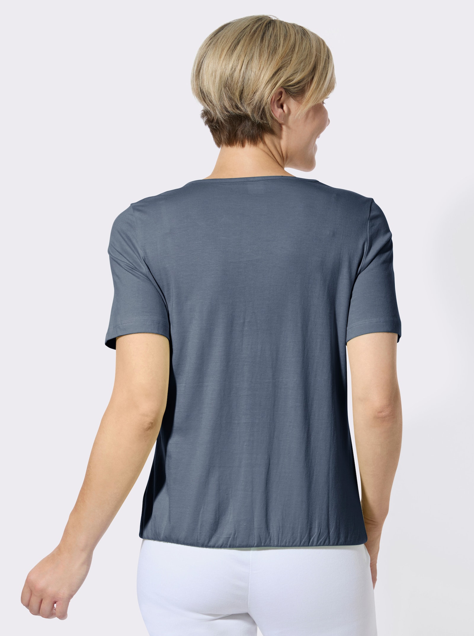 Kurzarmshirt mit Zierknöpfen - dunkelblau