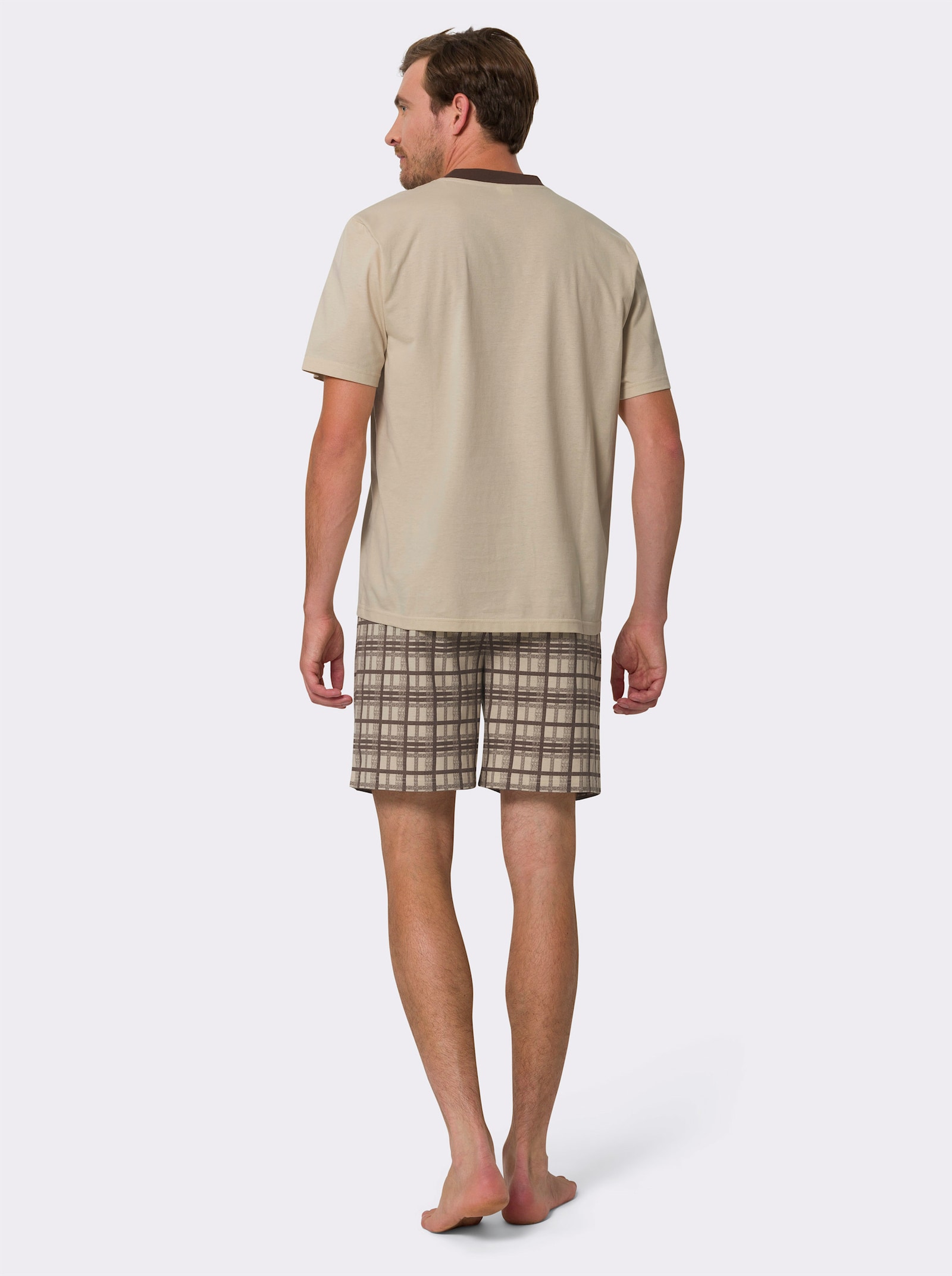 Shortama met ruitpatroon - zand/chocolade