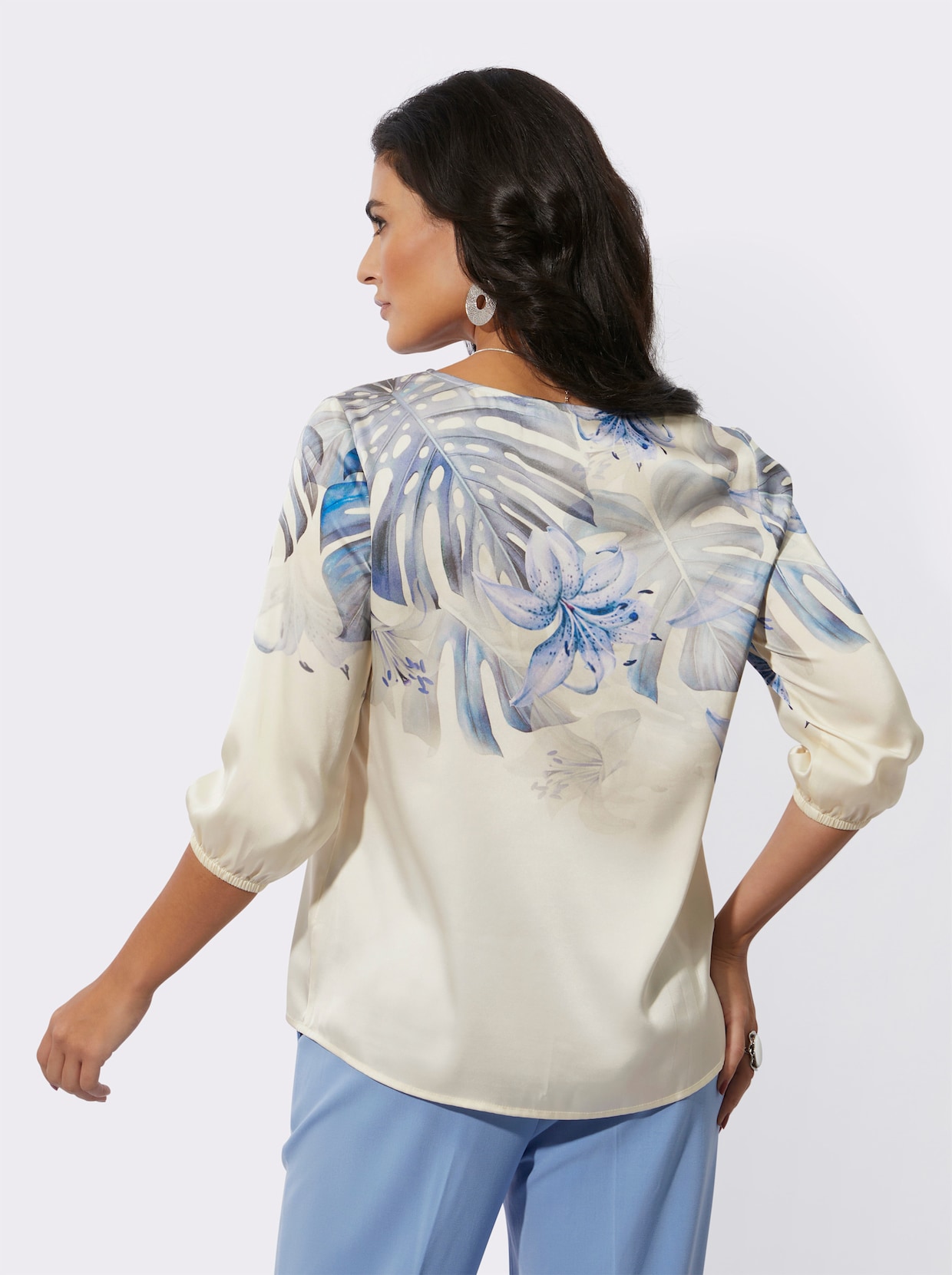 Druckbluse - eisblau-champagner-bedruckt