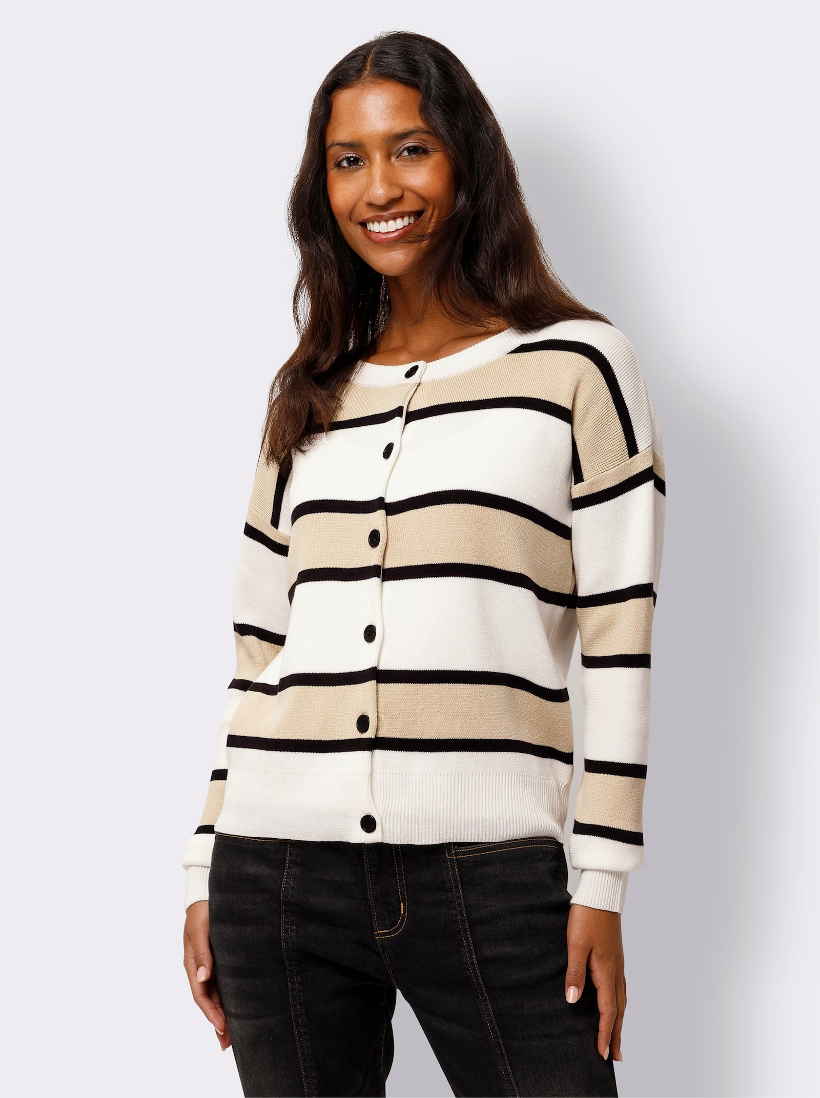 heine Vest met brede strepen - ecru/zand gestreept