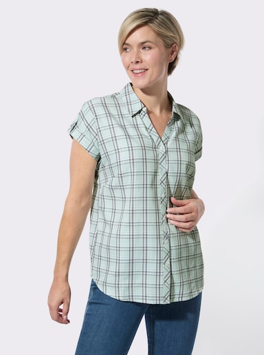 Karobluse mit Hemdkragen - kalkmint-weiß-kariert