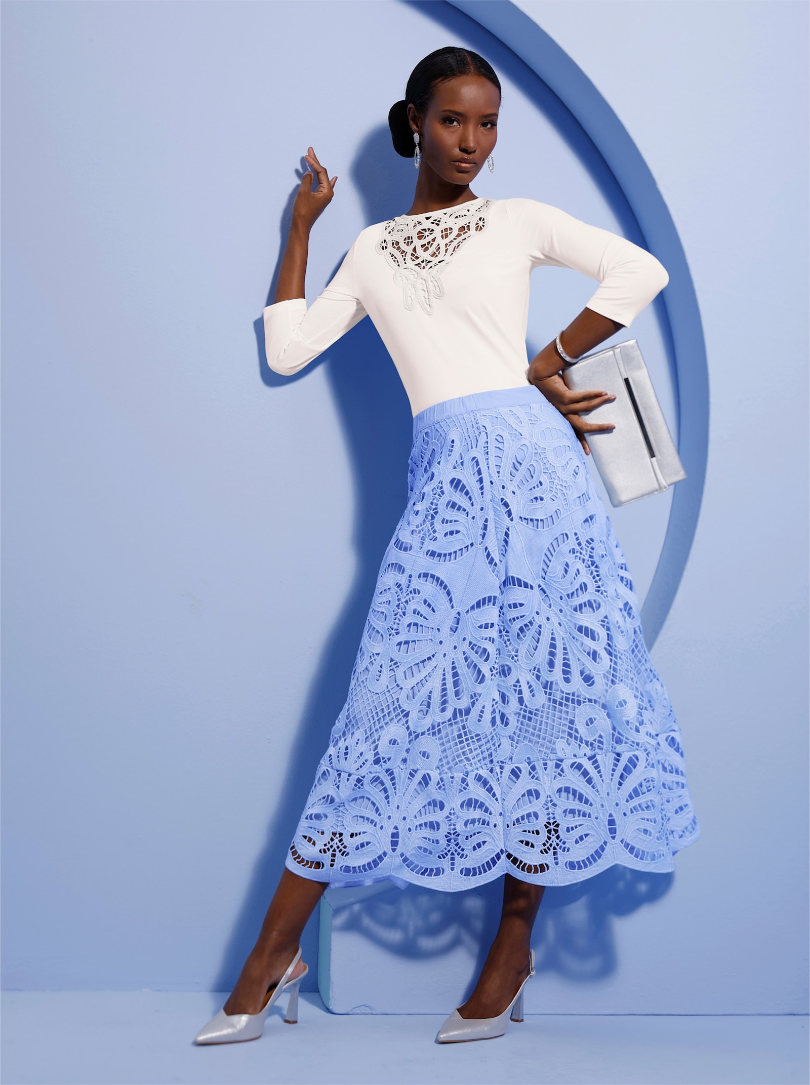 Spitzenshirt mit 3/4-Ärmeln - ecru