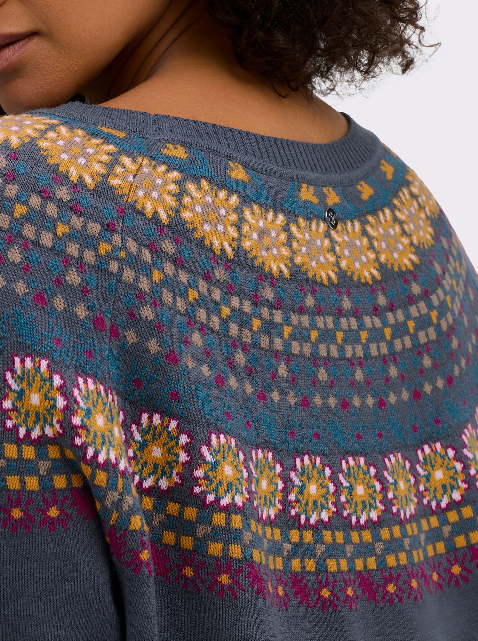 sheego Pullover met Noors jacquardpatroon - rookblauw