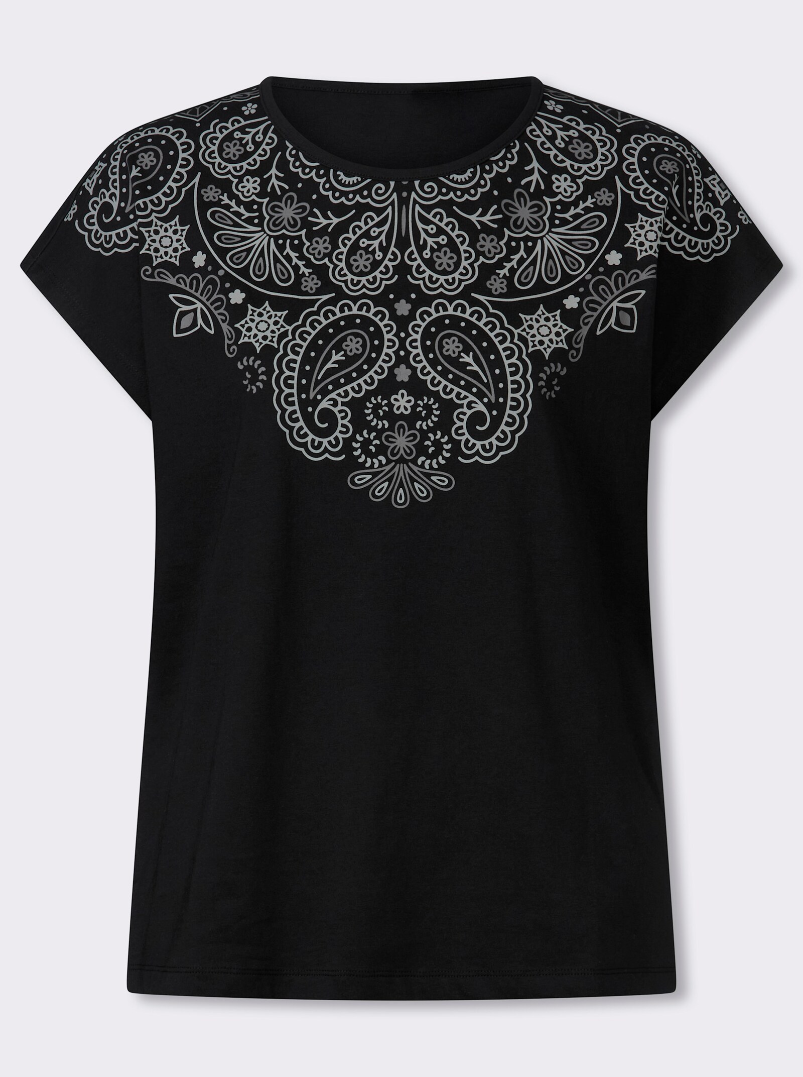 Rundhalsshirt mit Ornament-Muster - schwarz