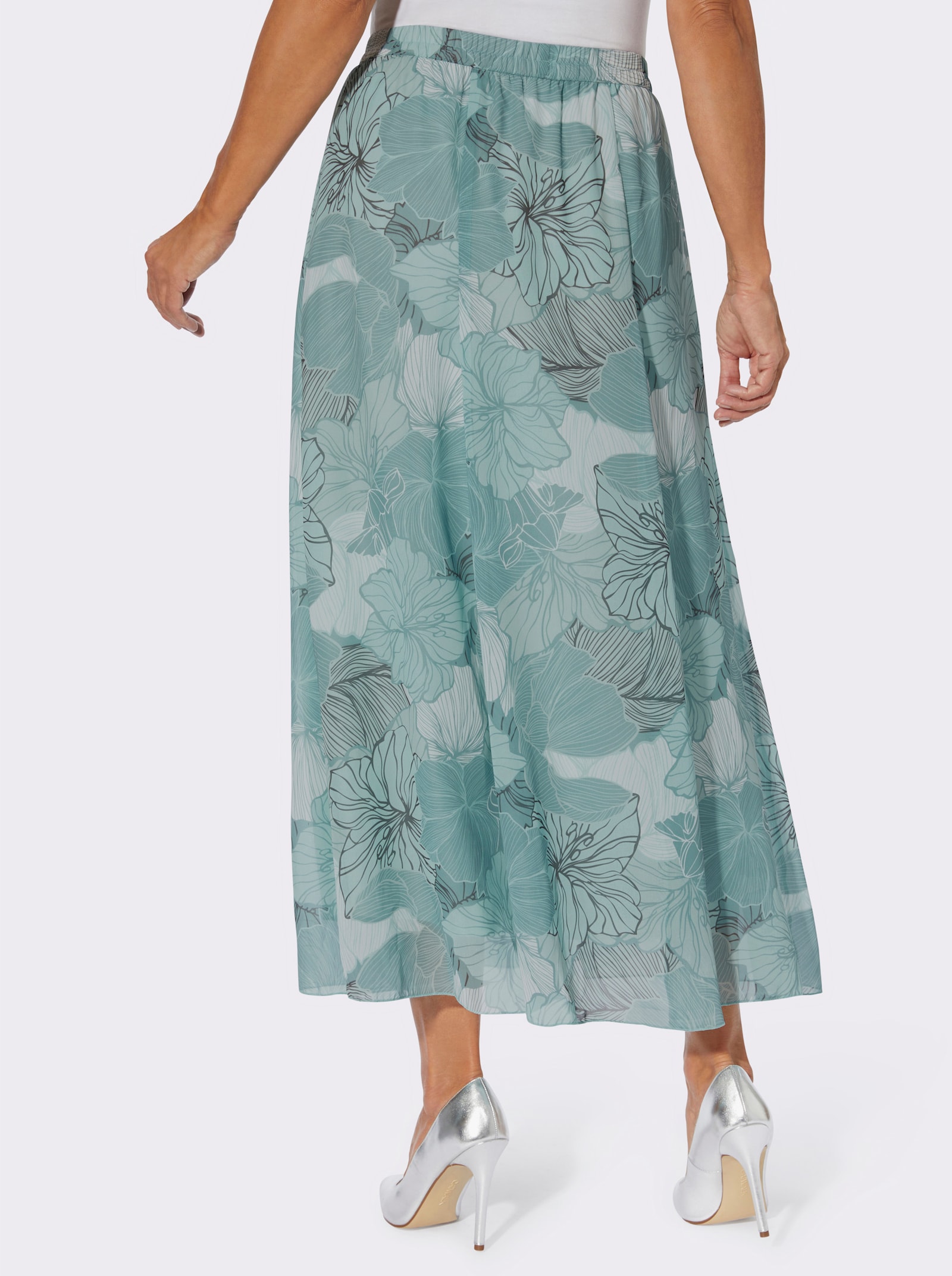 Navlékací sukně s neprůhlednou podšívkou - limetkovo-mátová-nefritová-potisk