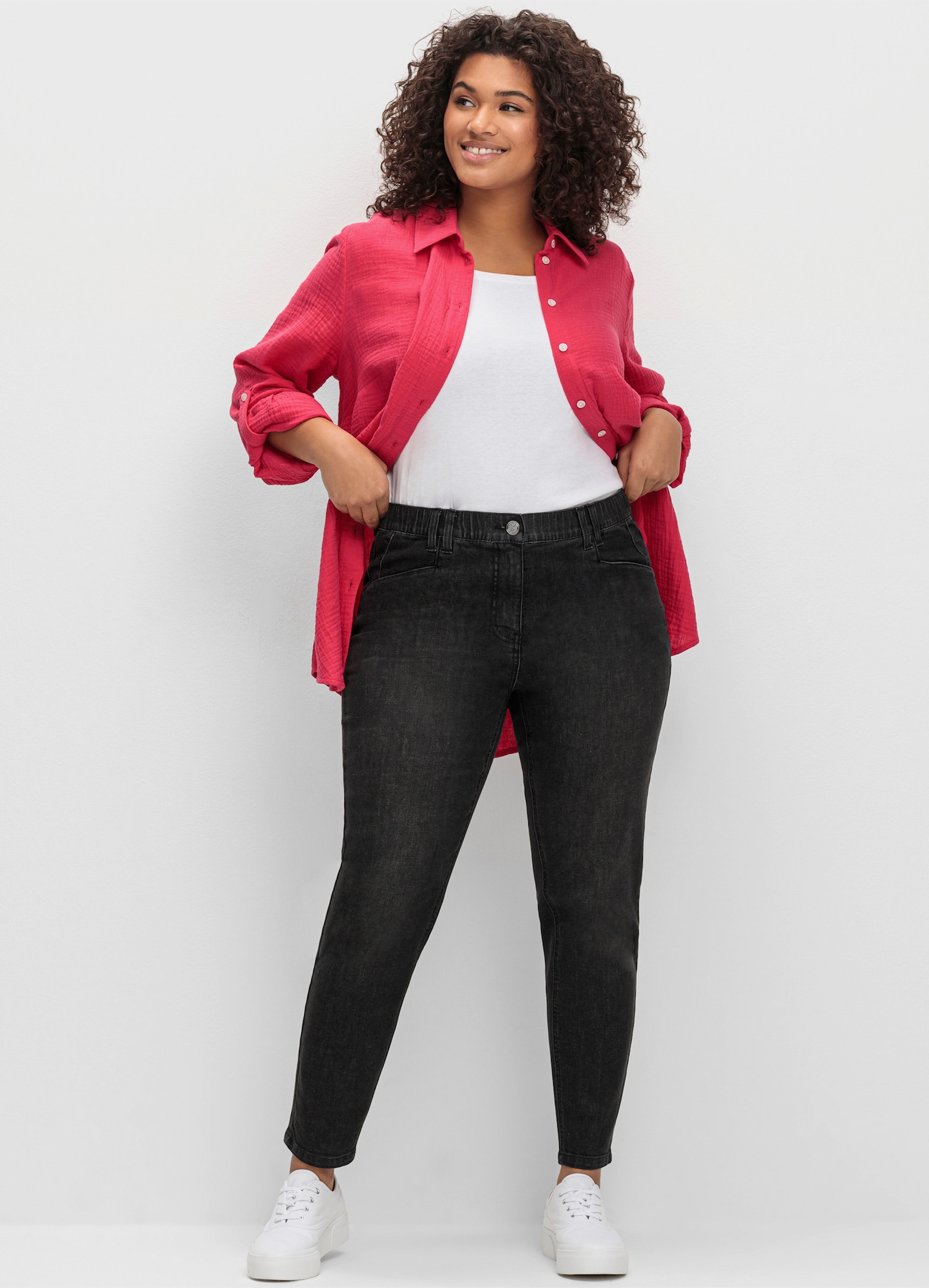 sheego Jeans met elastische band - black denim