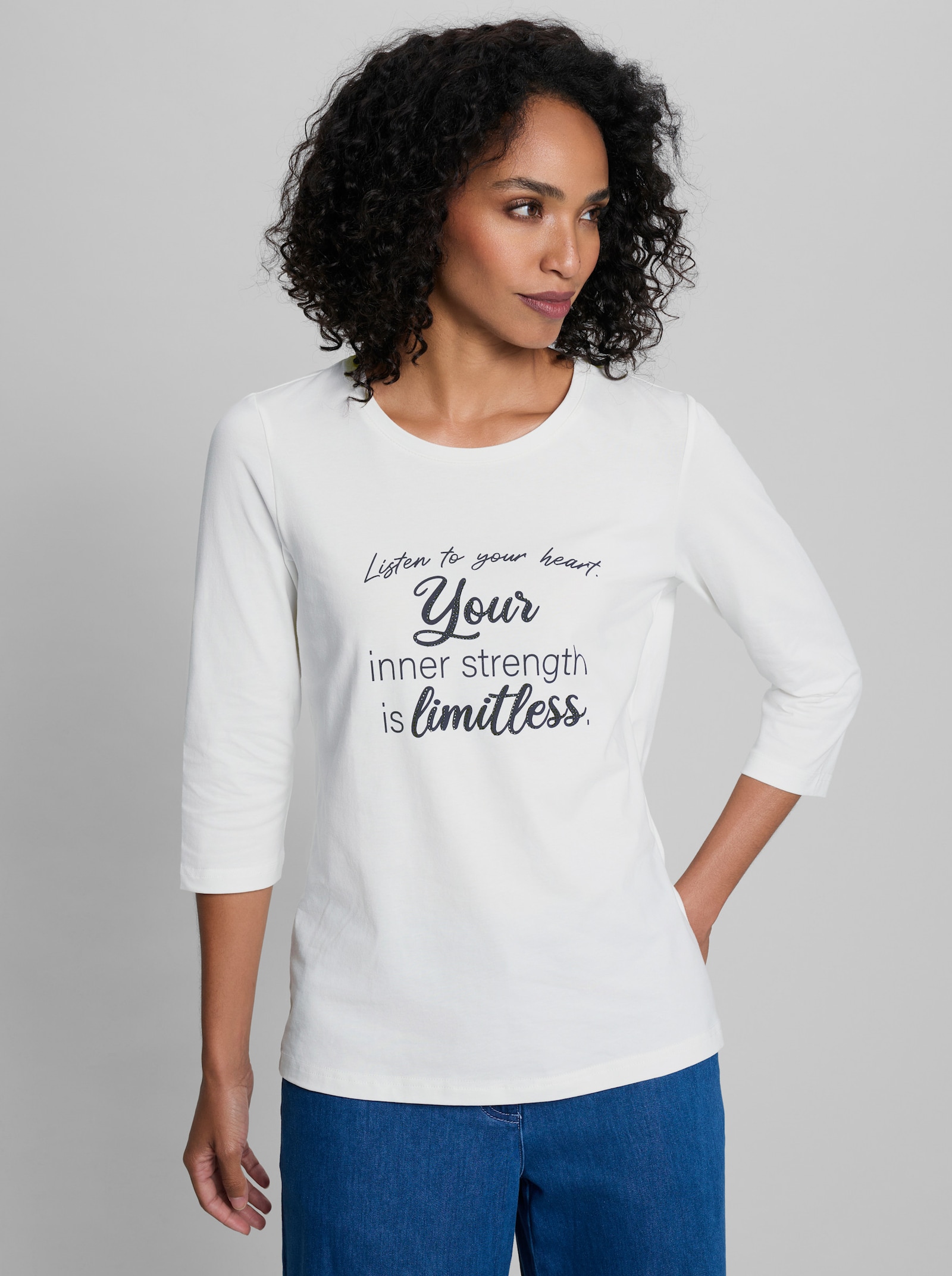 heine Kurzarmshirt mit Glitzersteinchen - ecru