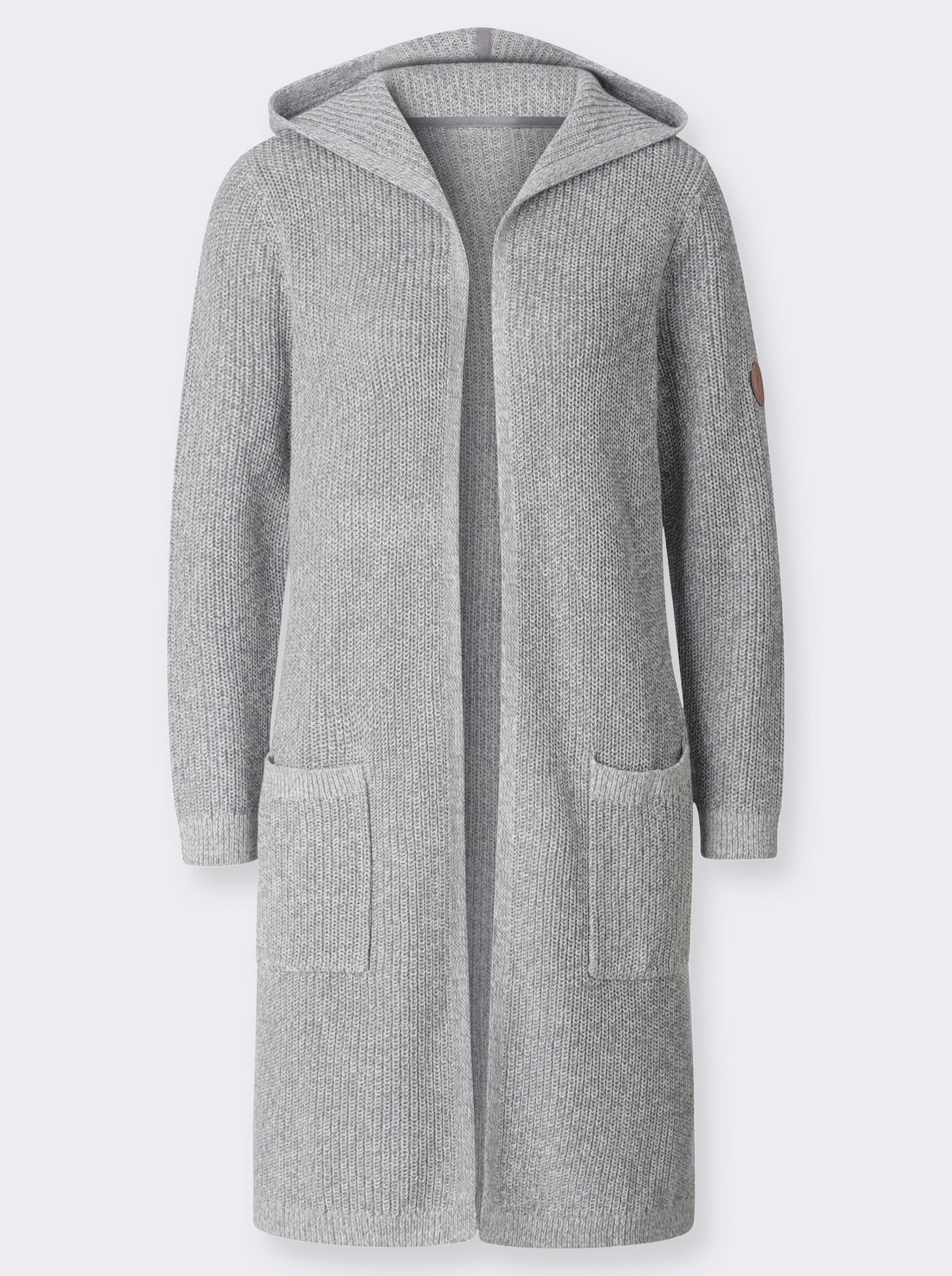 Strickmantel in offener Form - steingrau-ecru-meliert