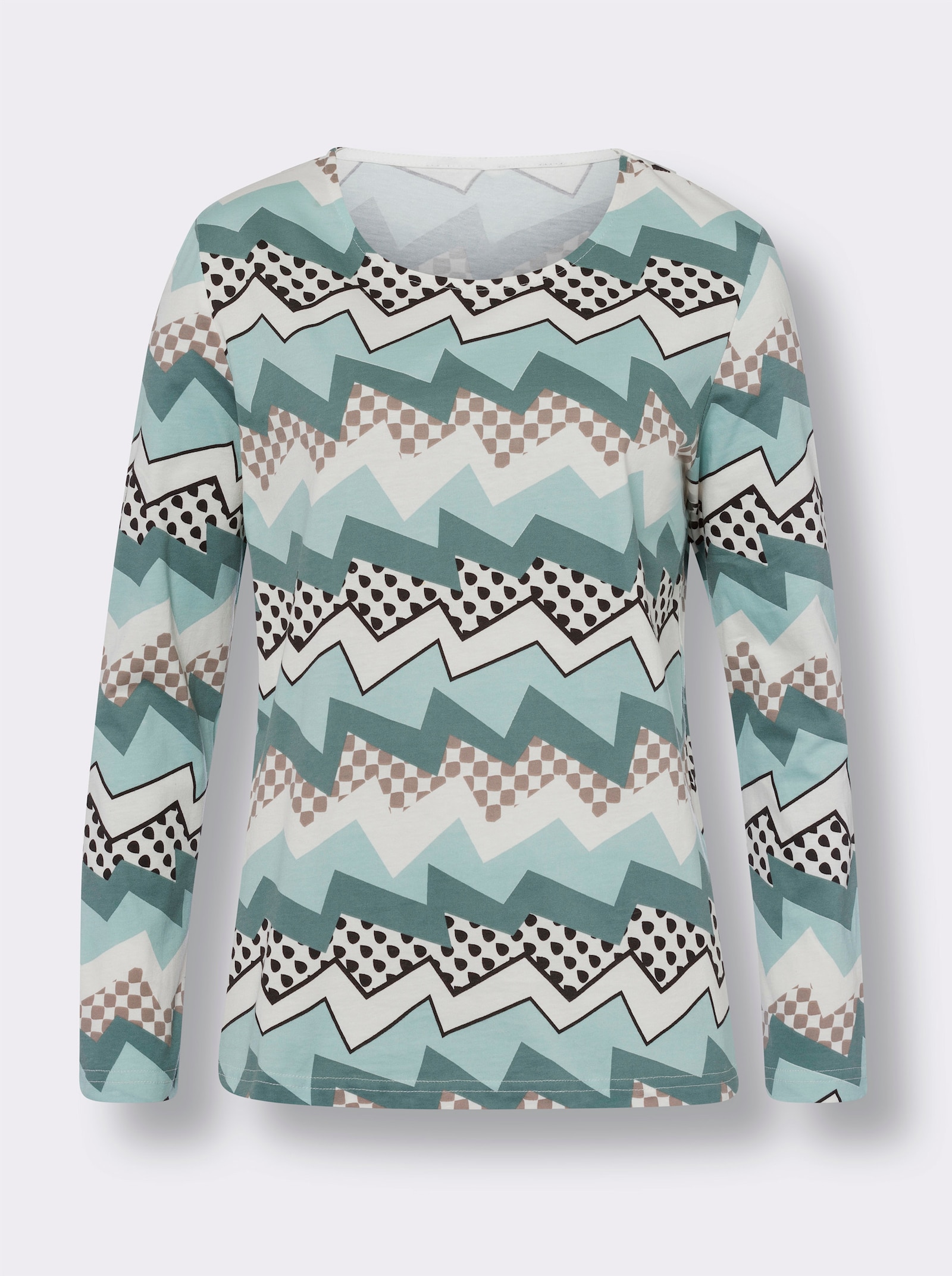 Rundhalsshirt im Zickzack-Dessin - kalkmint-jade-bedruckt
