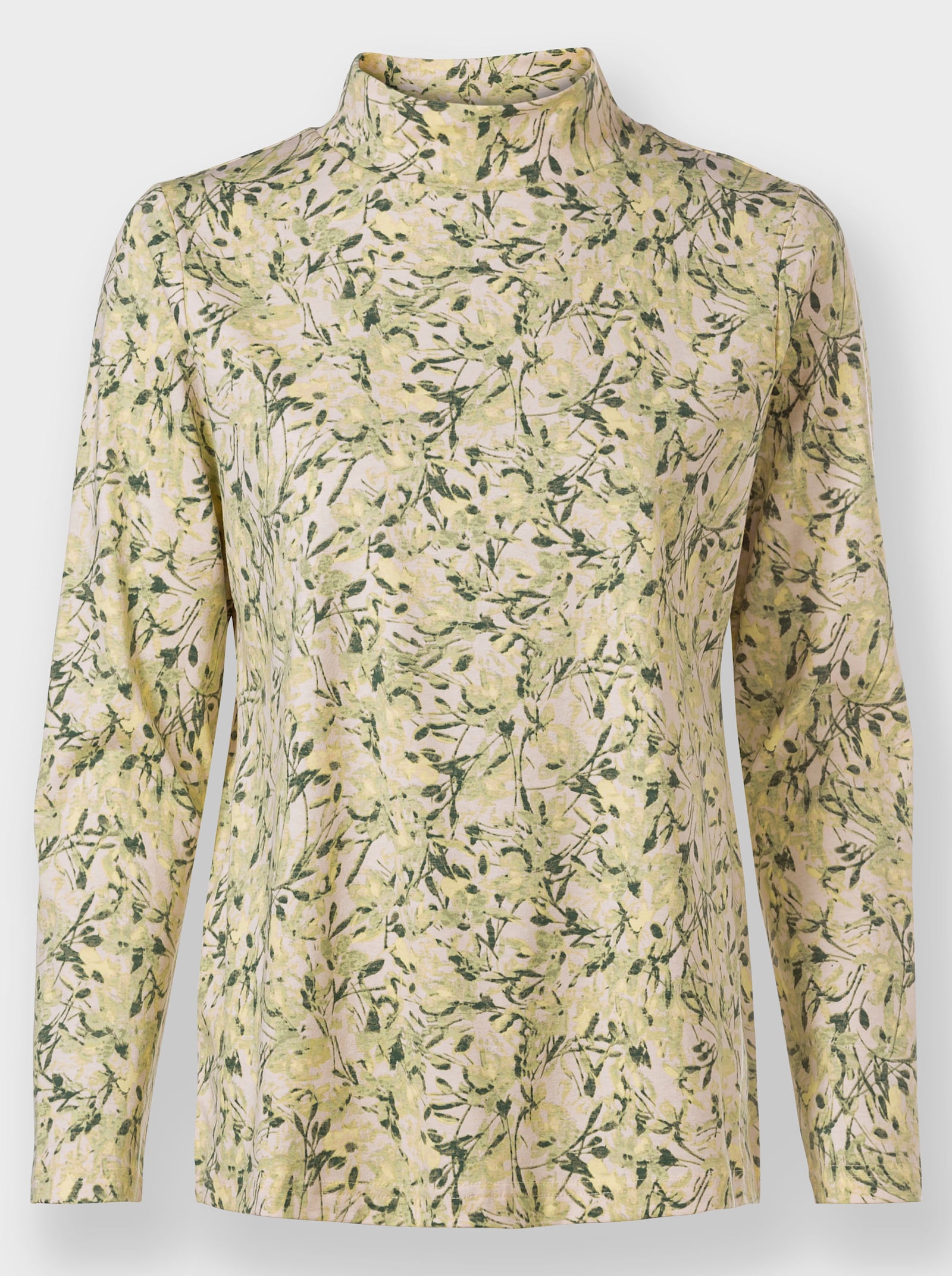 Tričko se stojáčkem s květinovým potiskem - světlezelená-citronová-potisk